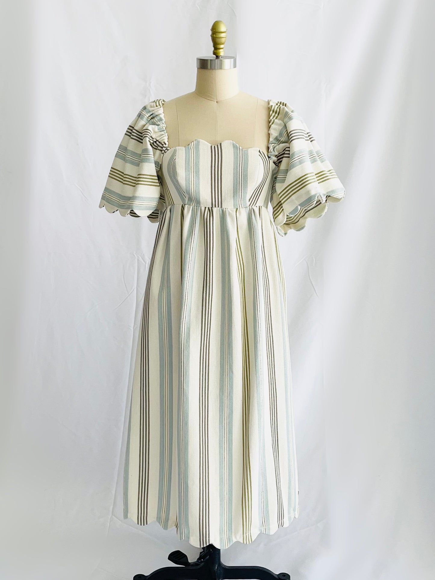 Striped Twill Scallop Midi Dress