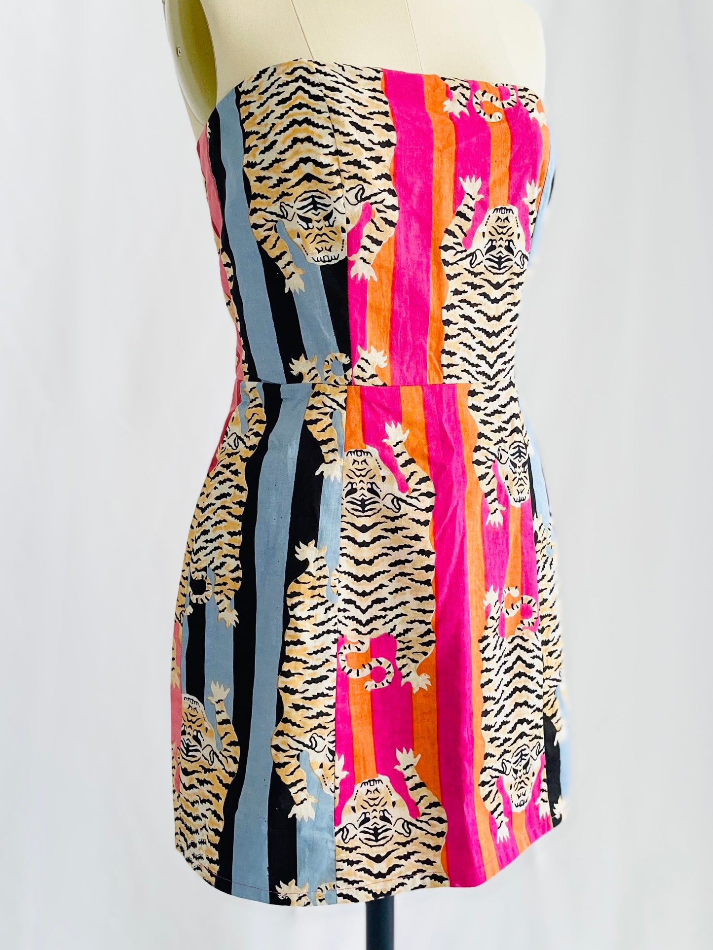 Tiger Color Block Strapless Mini Dress