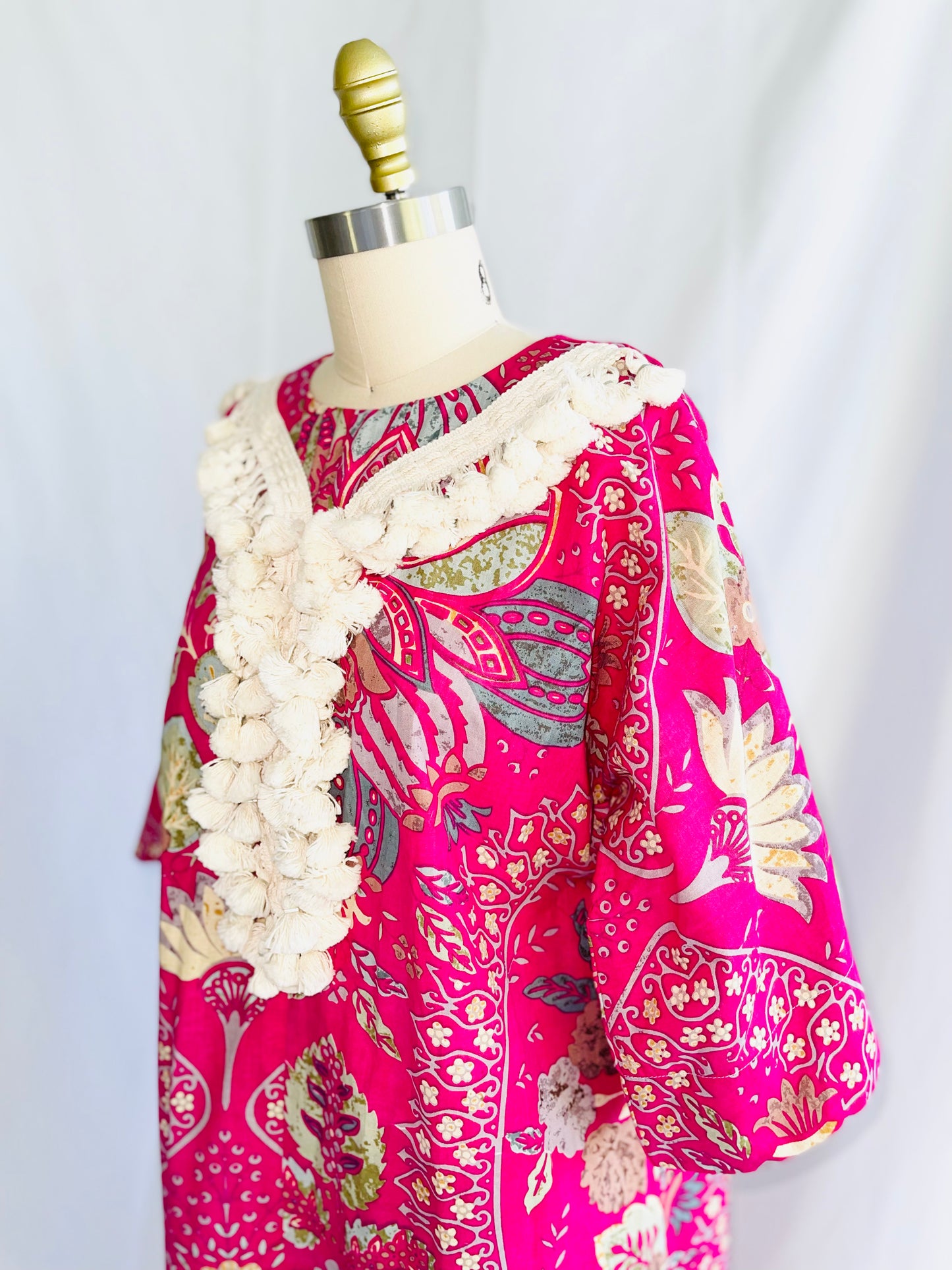 Block Print Tassel Caftan Dress