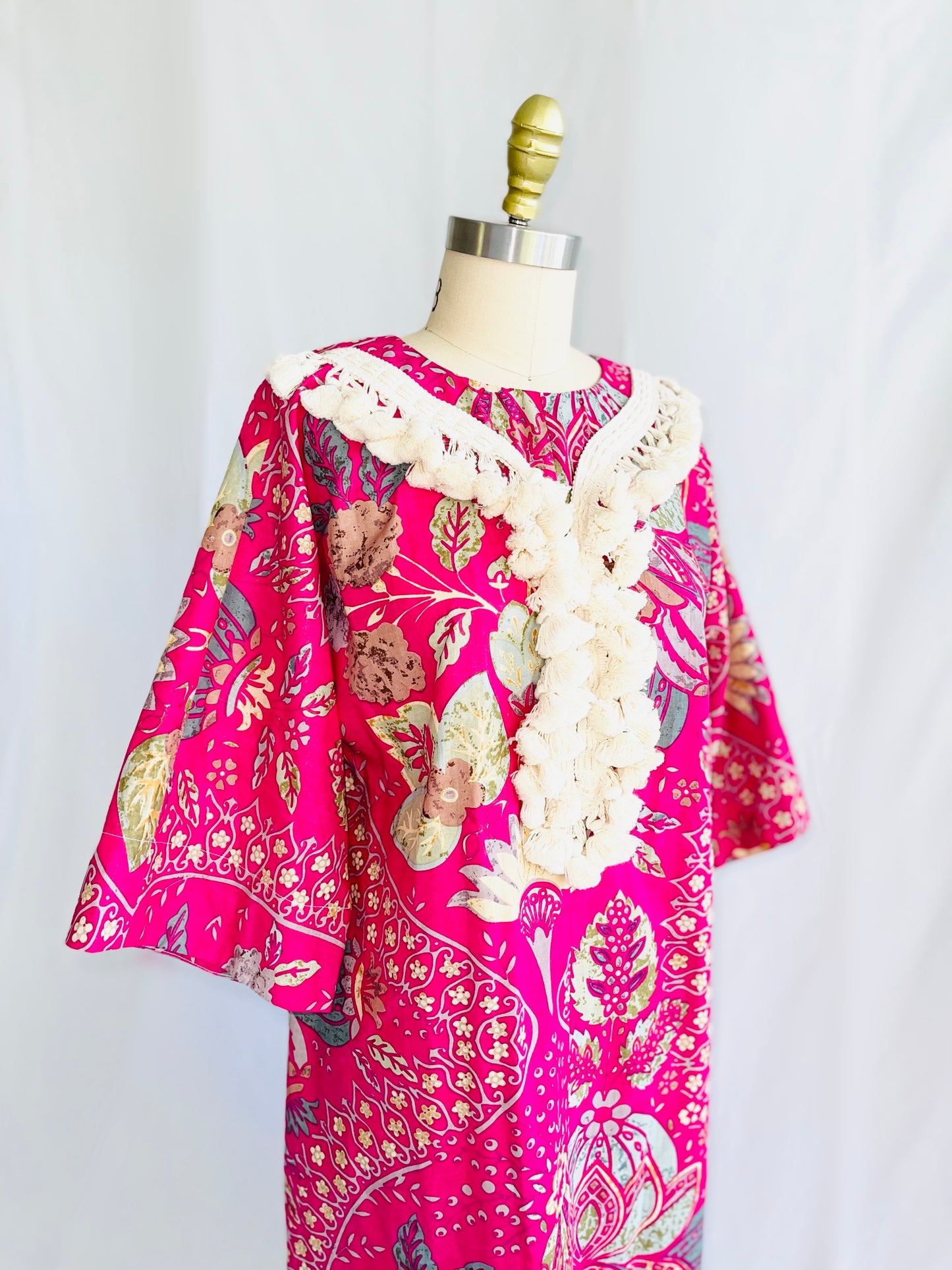 Block Print Tassel Caftan Dress