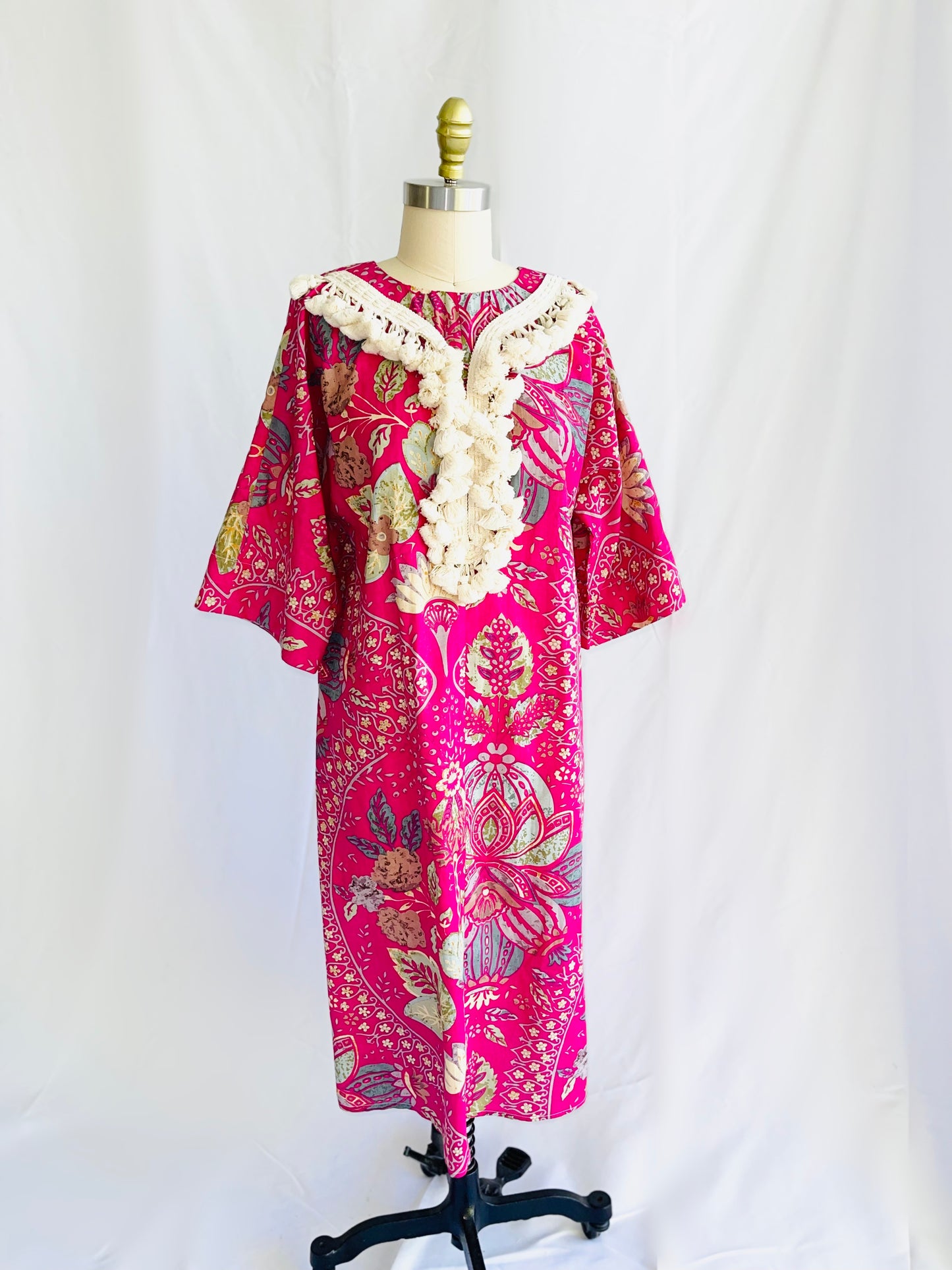 Block Print Tassel Caftan Dress