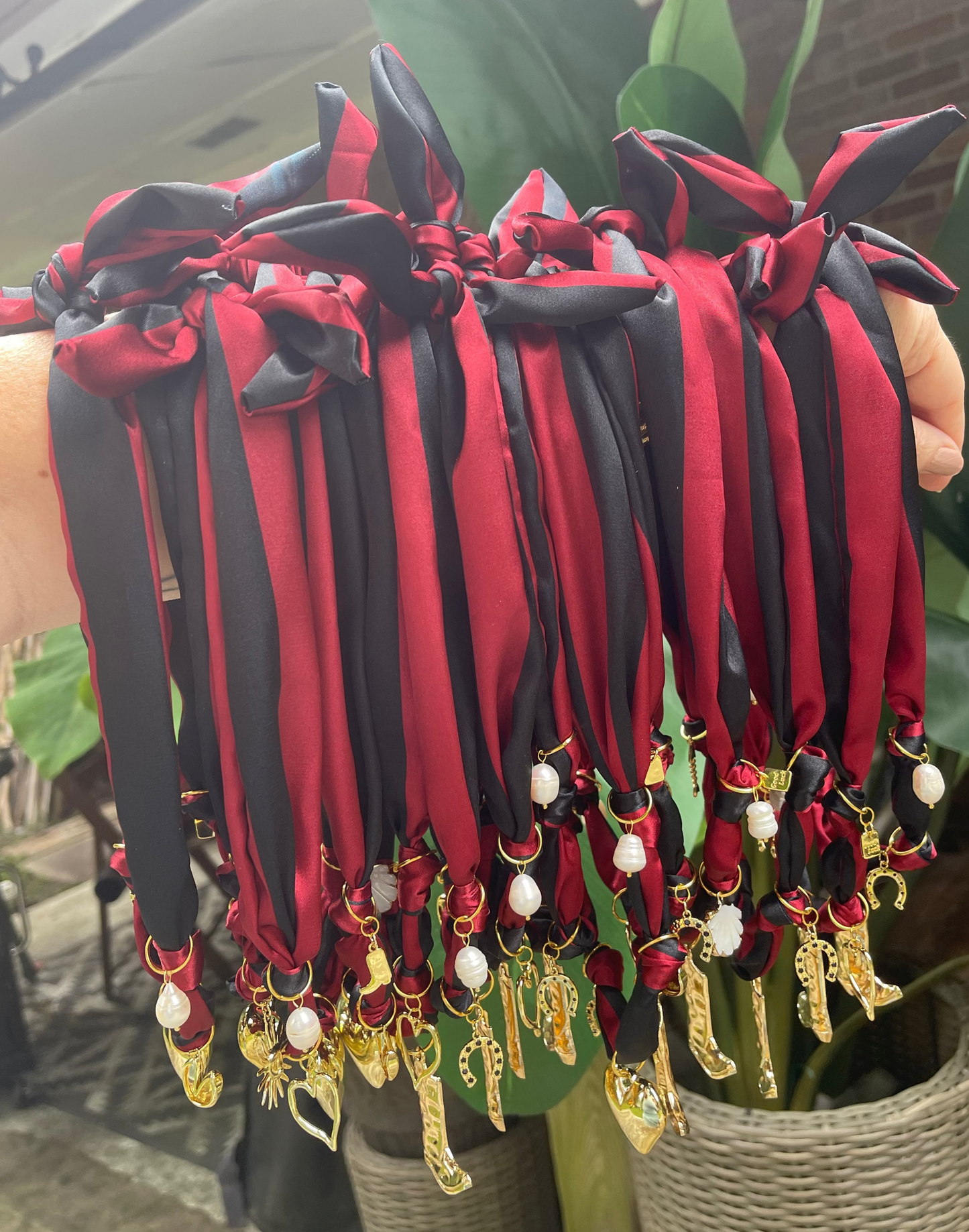 Game Day Scarf Charm Necklace -Garnet & Black