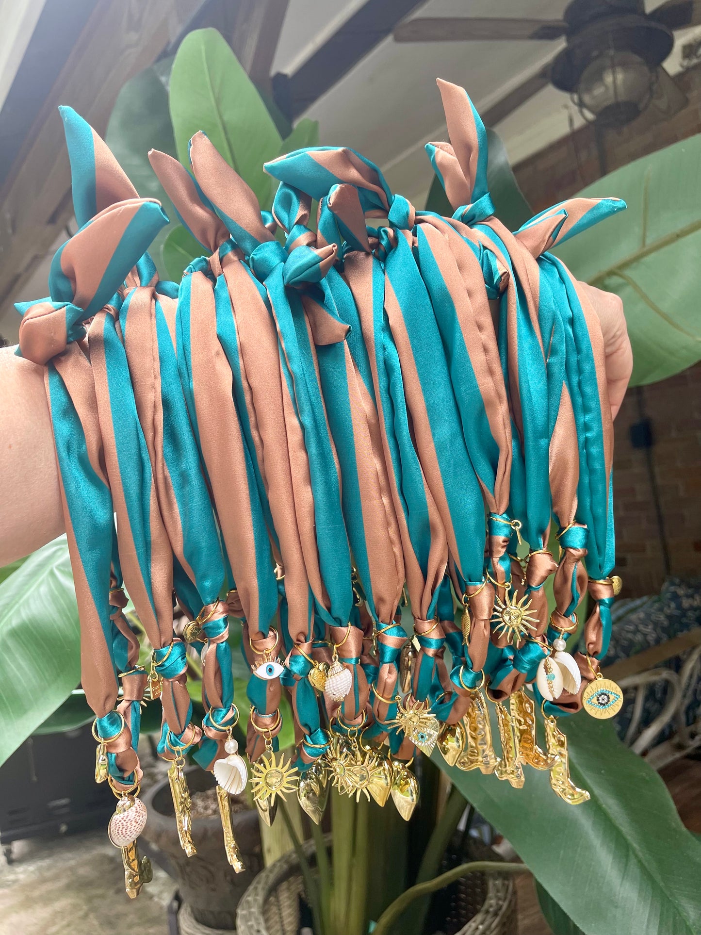 Game Day Scarf Charm Necklace -Teal & Bronze