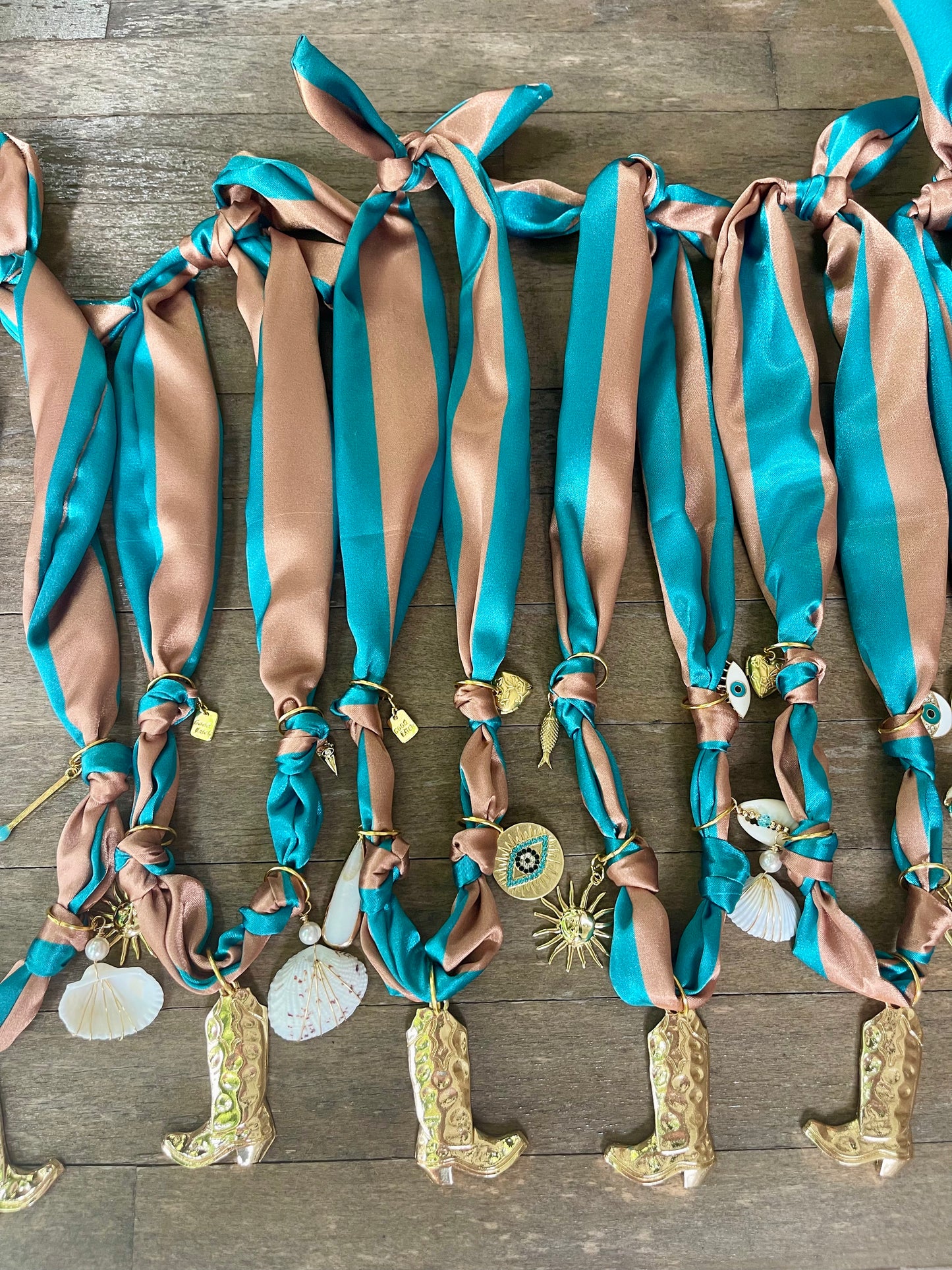 Game Day Scarf Charm Necklace -Teal & Bronze