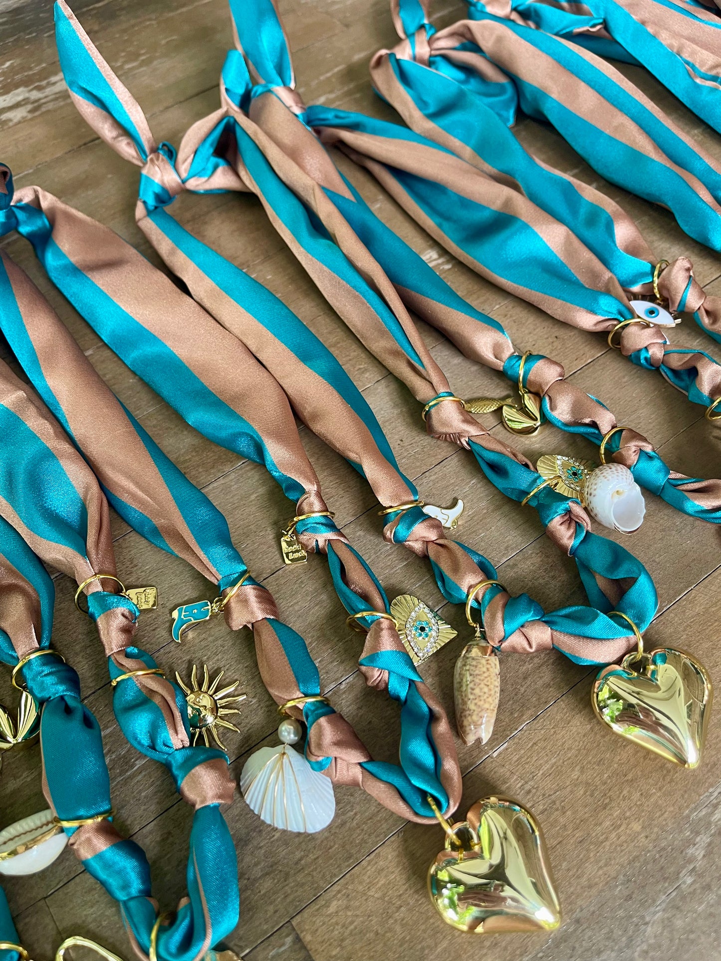 Game Day Scarf Charm Necklace -Teal & Bronze
