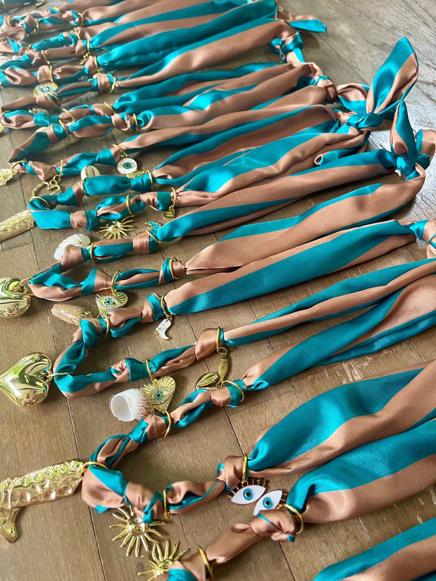 Game Day Scarf Charm Necklace -Teal & Bronze