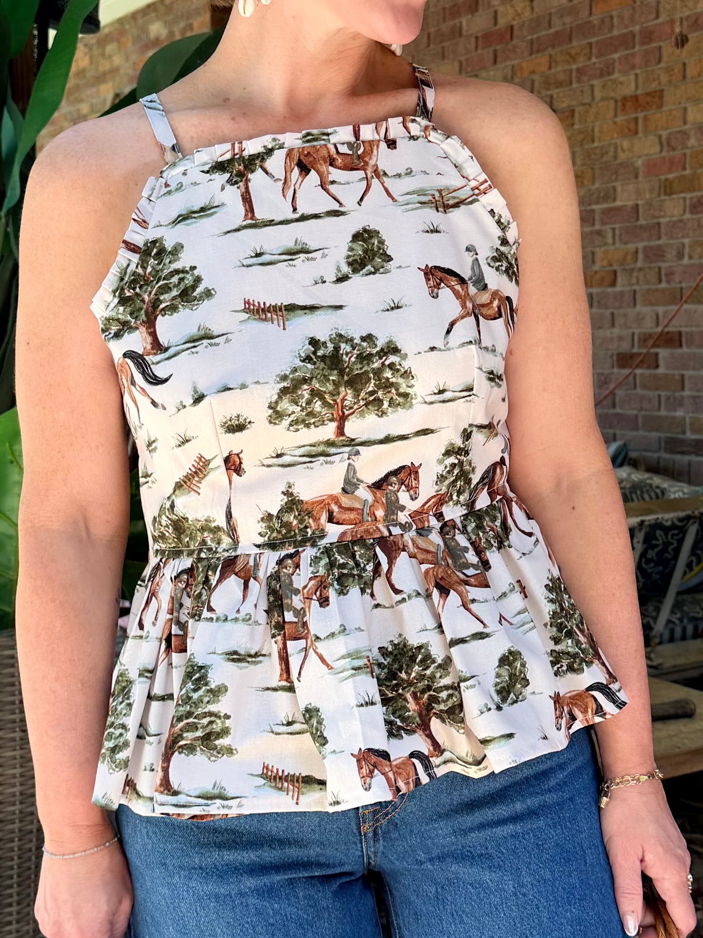 Moira Flounce Peplum Top in Horse Girl