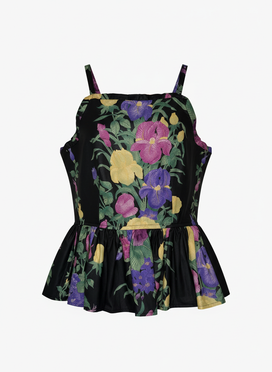 Moira Flounce Peplum Top in Glazed Black Chintz