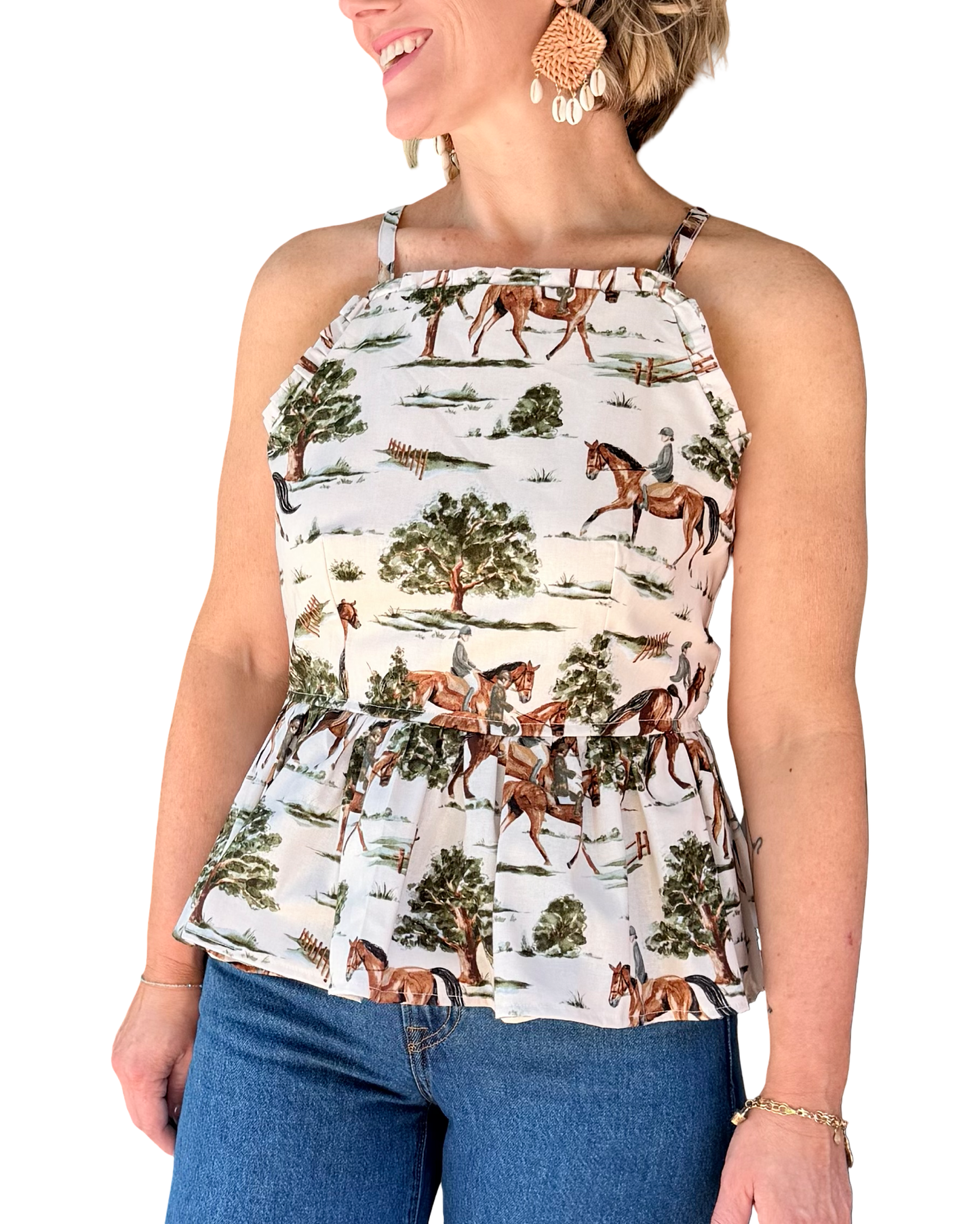 Moira Flounce Peplum Top in Horse Girl