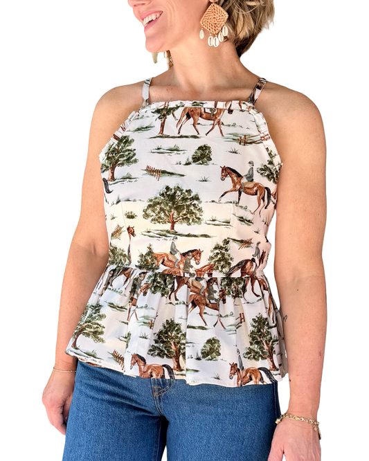 Moira Flounce Peplum Top in Horse Girl