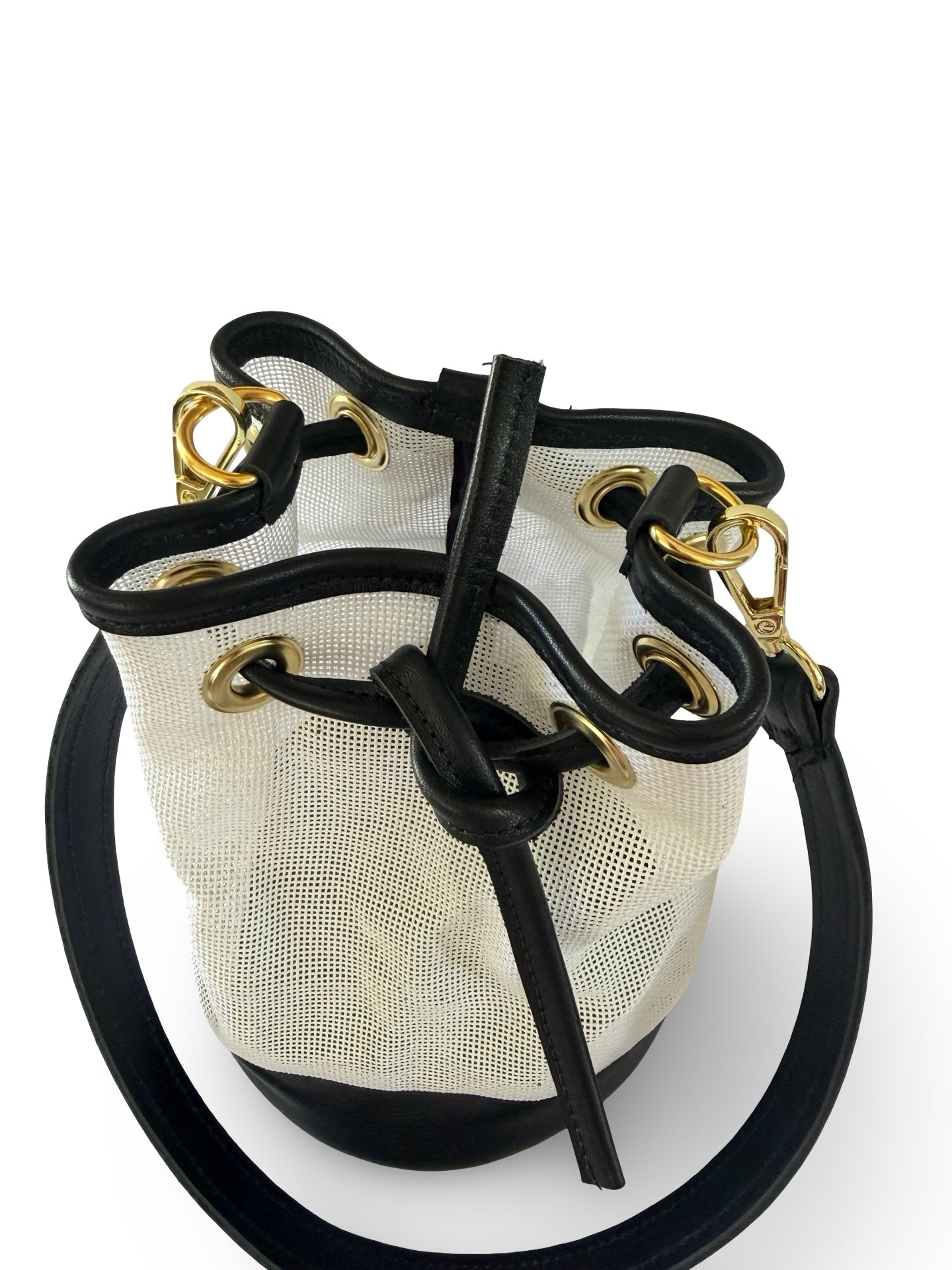 Mini Needlepoint Leather Bucket Bag Self Finishing