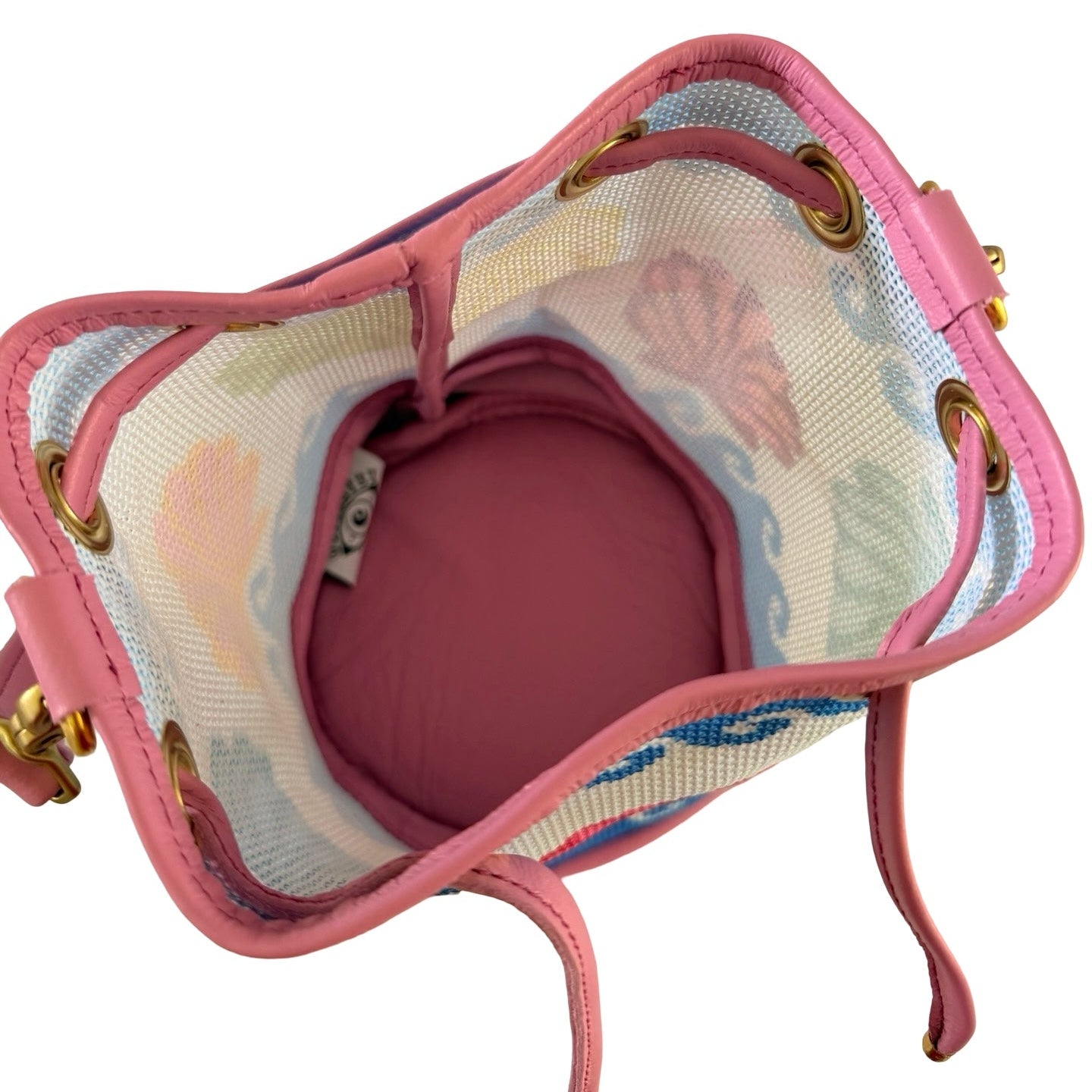 Wavy Shells Mini Needlepoint Leather Bucket Bag Self Finishing