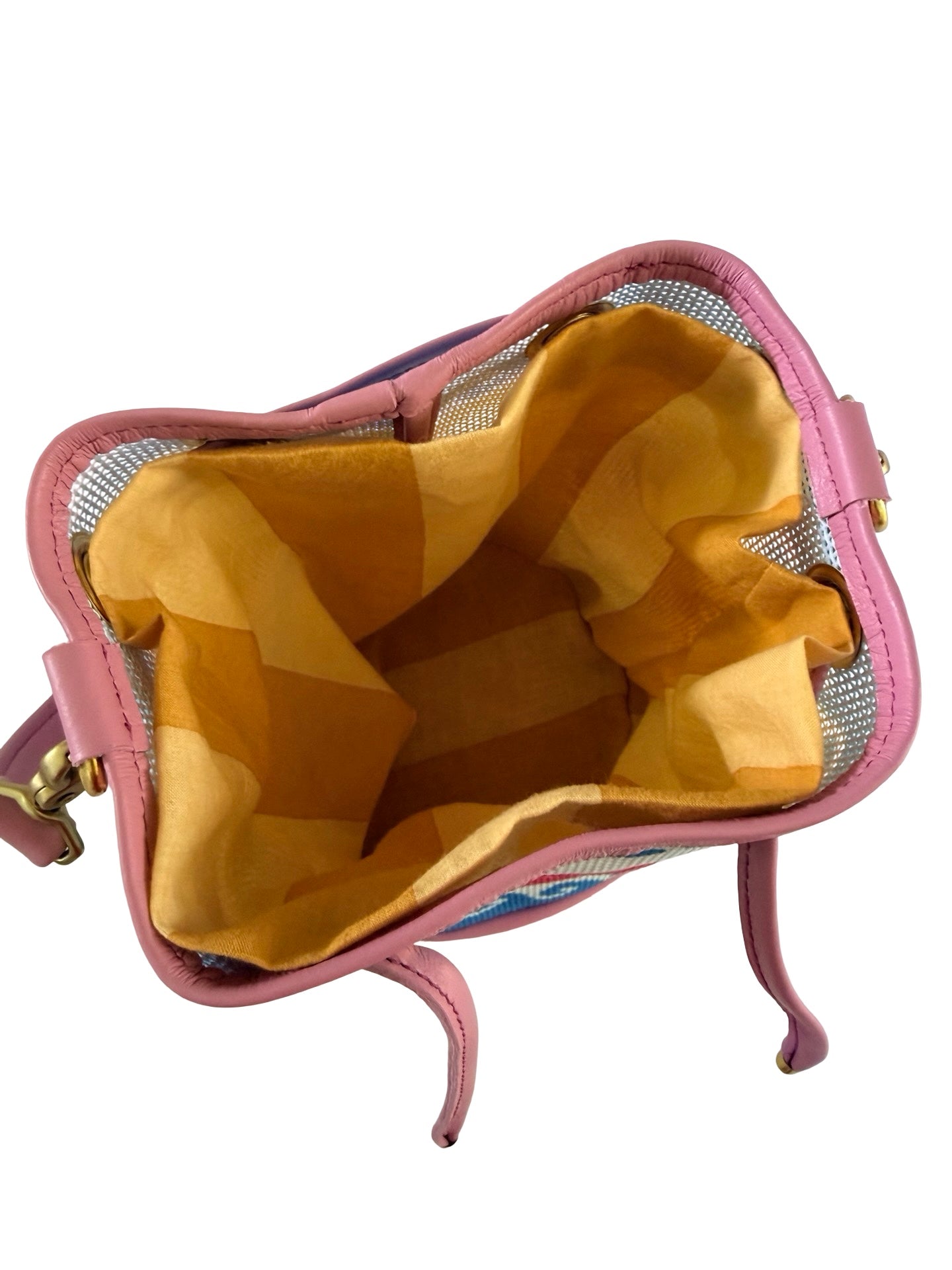 Wavy Shells Mini Needlepoint Leather Bucket Bag Self Finishing