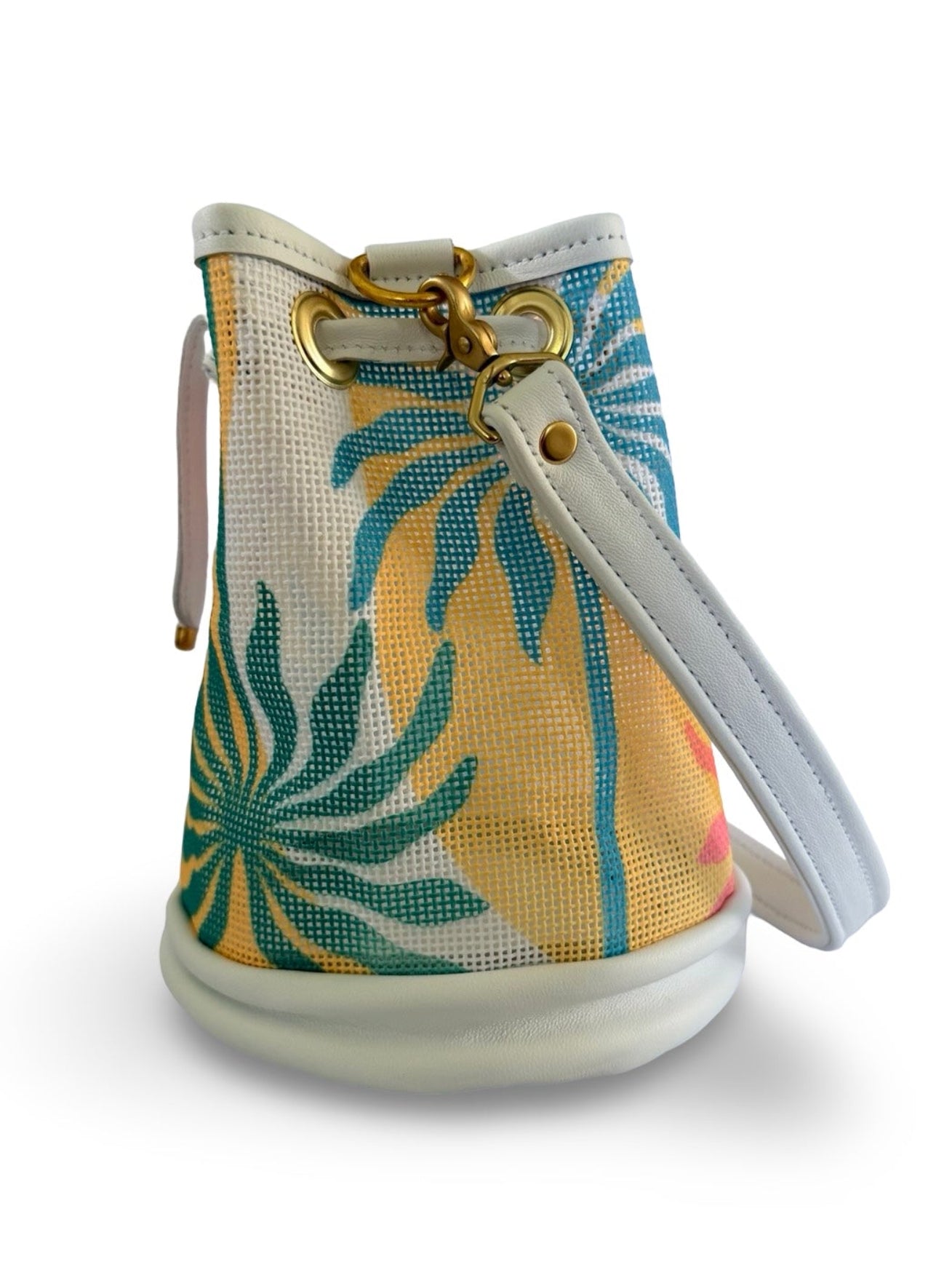 Palm Frites Mini Needlepoint Leather Bucket Bag Self Finishing
