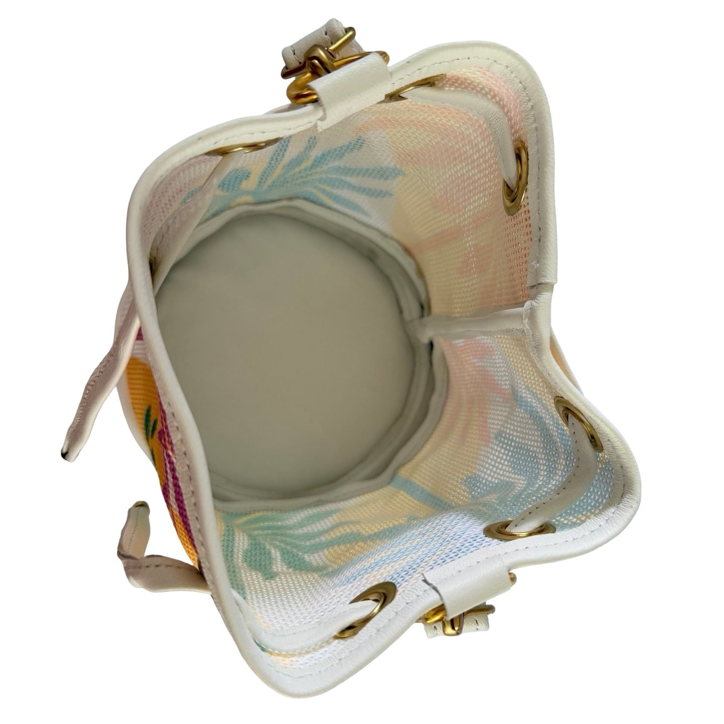 Palm Frites Mini Needlepoint Leather Bucket Bag Self Finishing