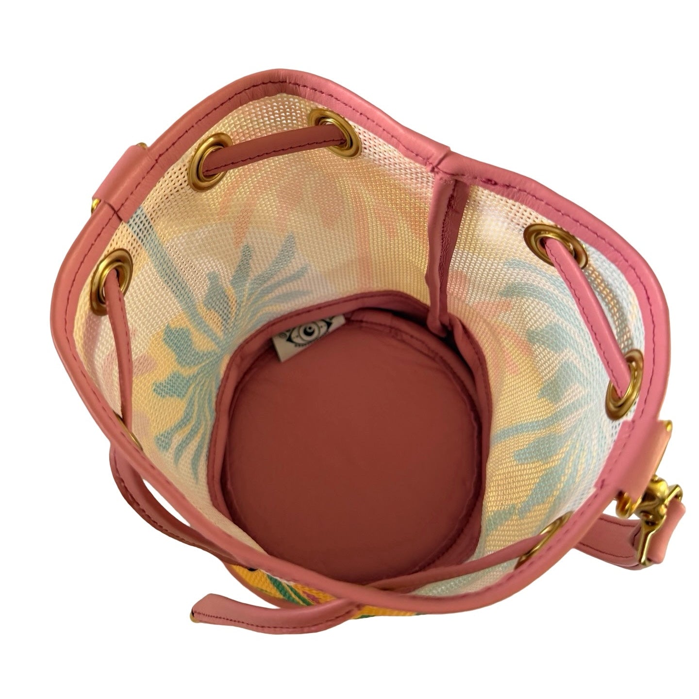 Palm Frites Mini Needlepoint Leather Bucket Bag Self Finishing