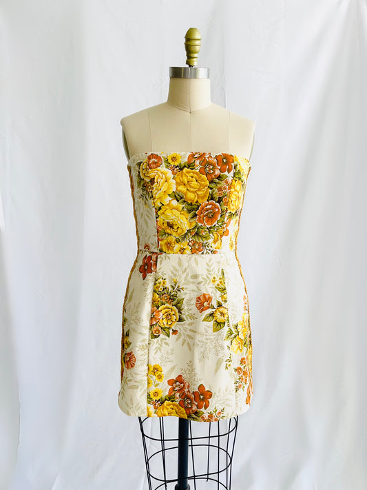 Retro Floral Tapestry Mini Dress
