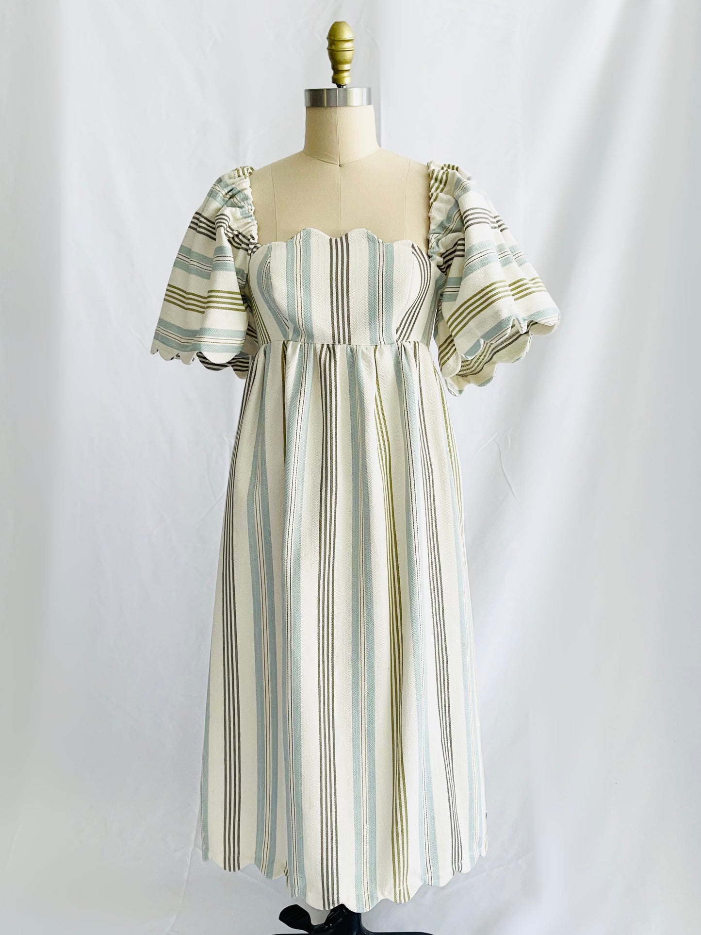 Striped Twill Scallop Midi Dress