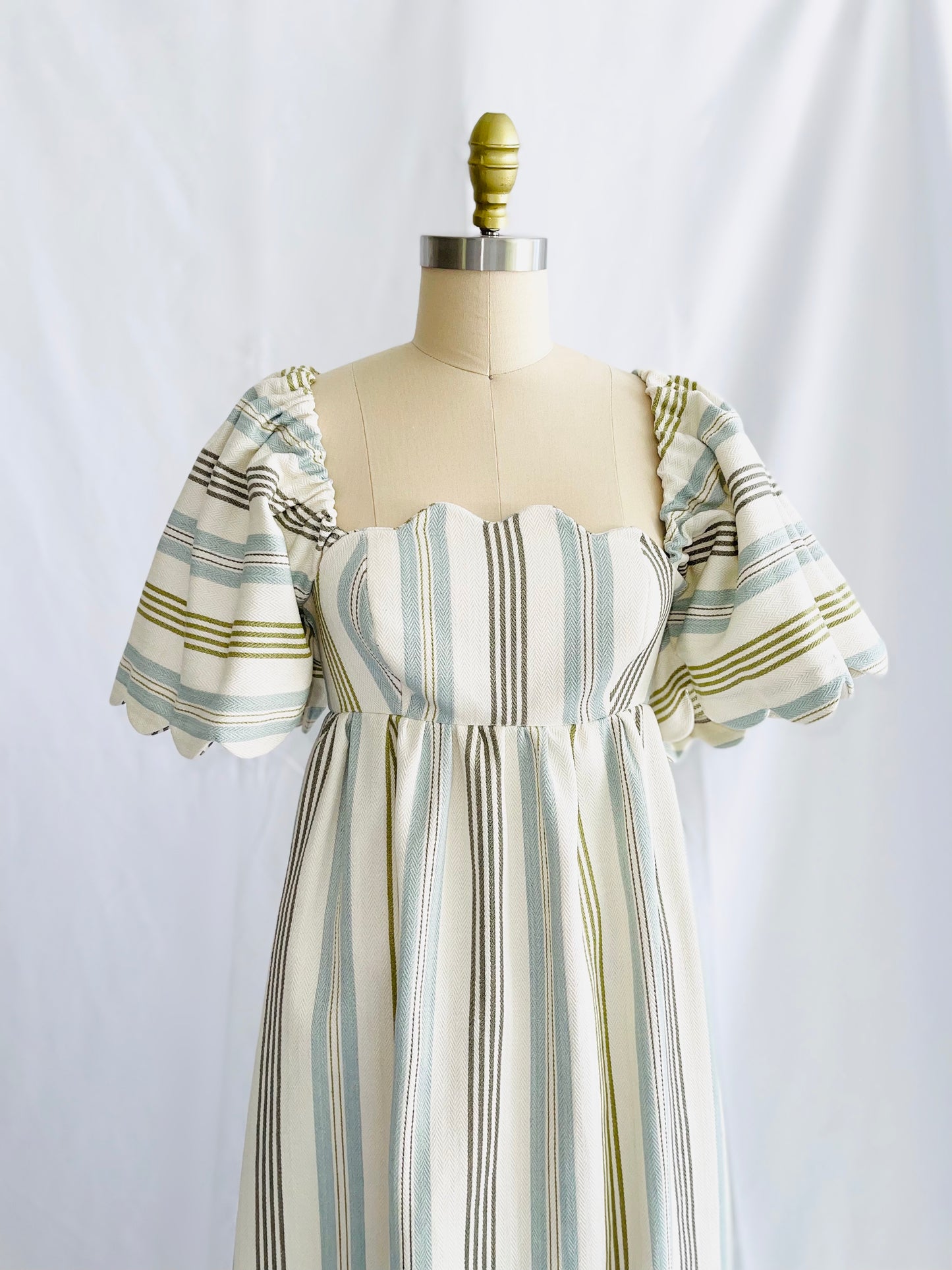 Striped Twill Scallop Midi Dress