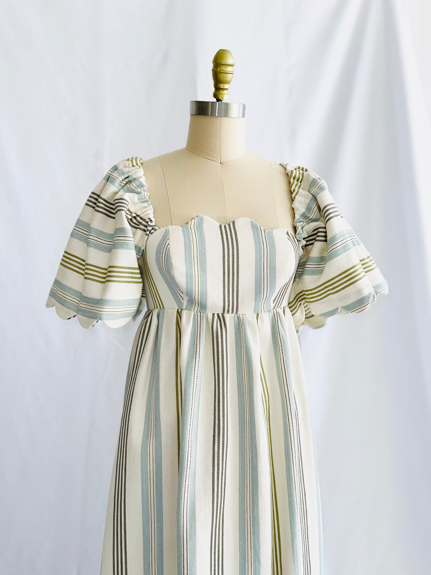 Striped Twill Scallop Midi Dress