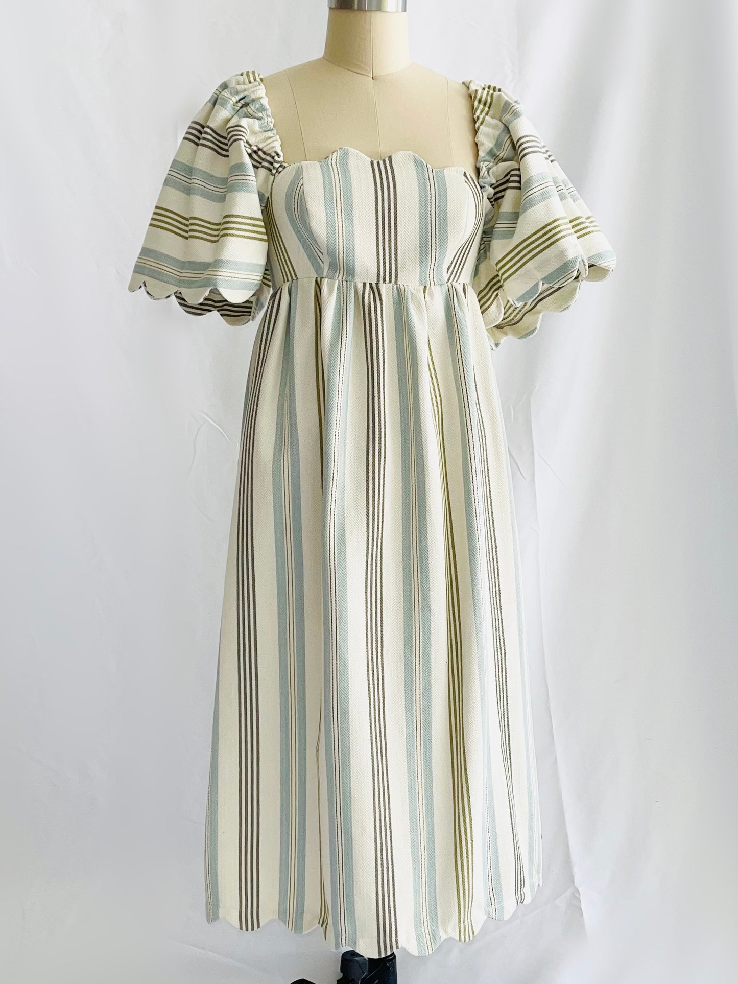 Striped Twill Scallop Midi Dress