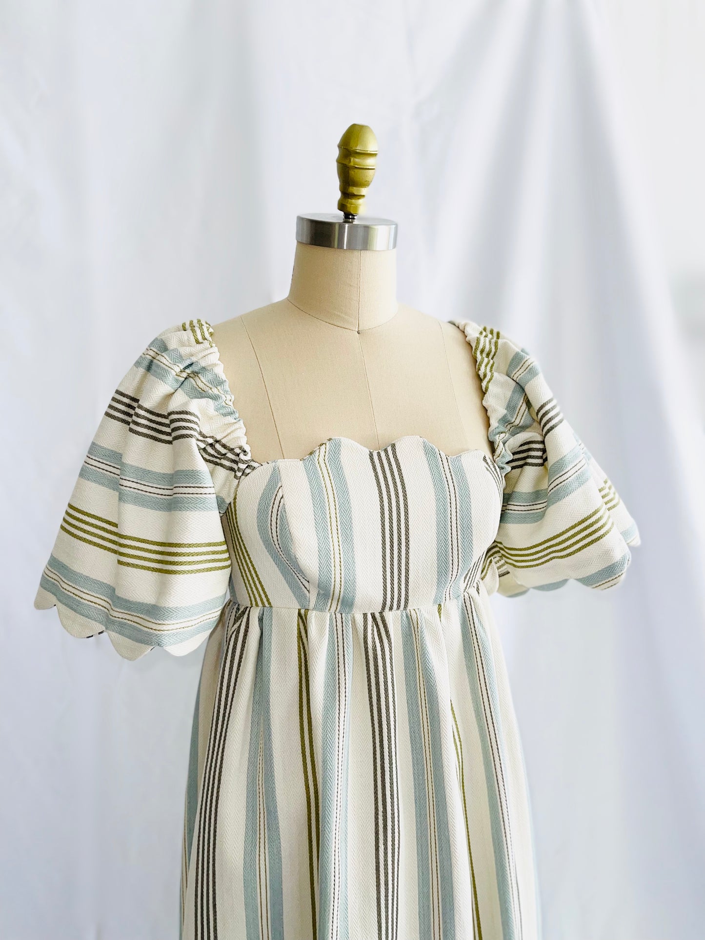 Striped Twill Scallop Midi Dress