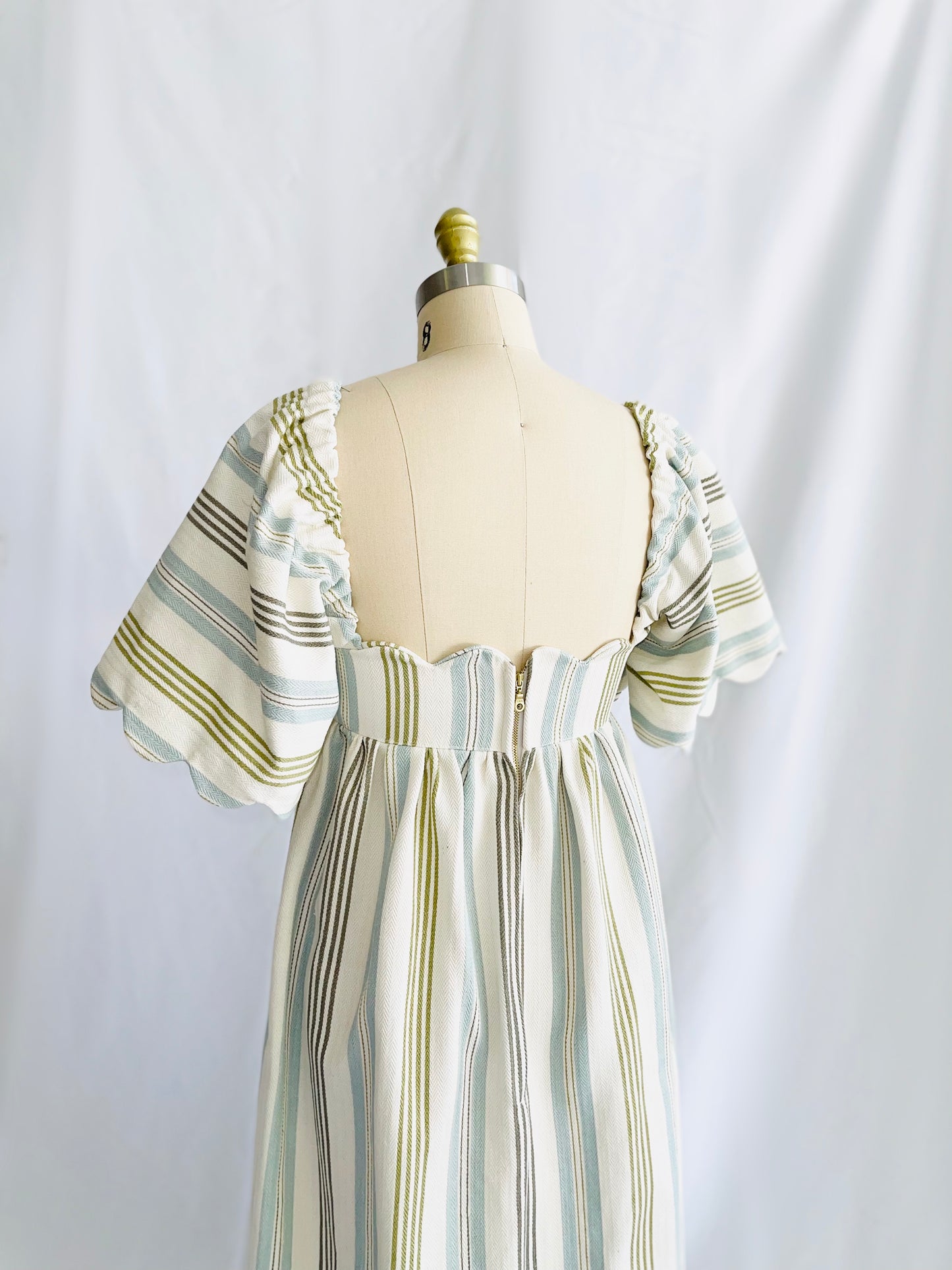 Striped Twill Scallop Midi Dress