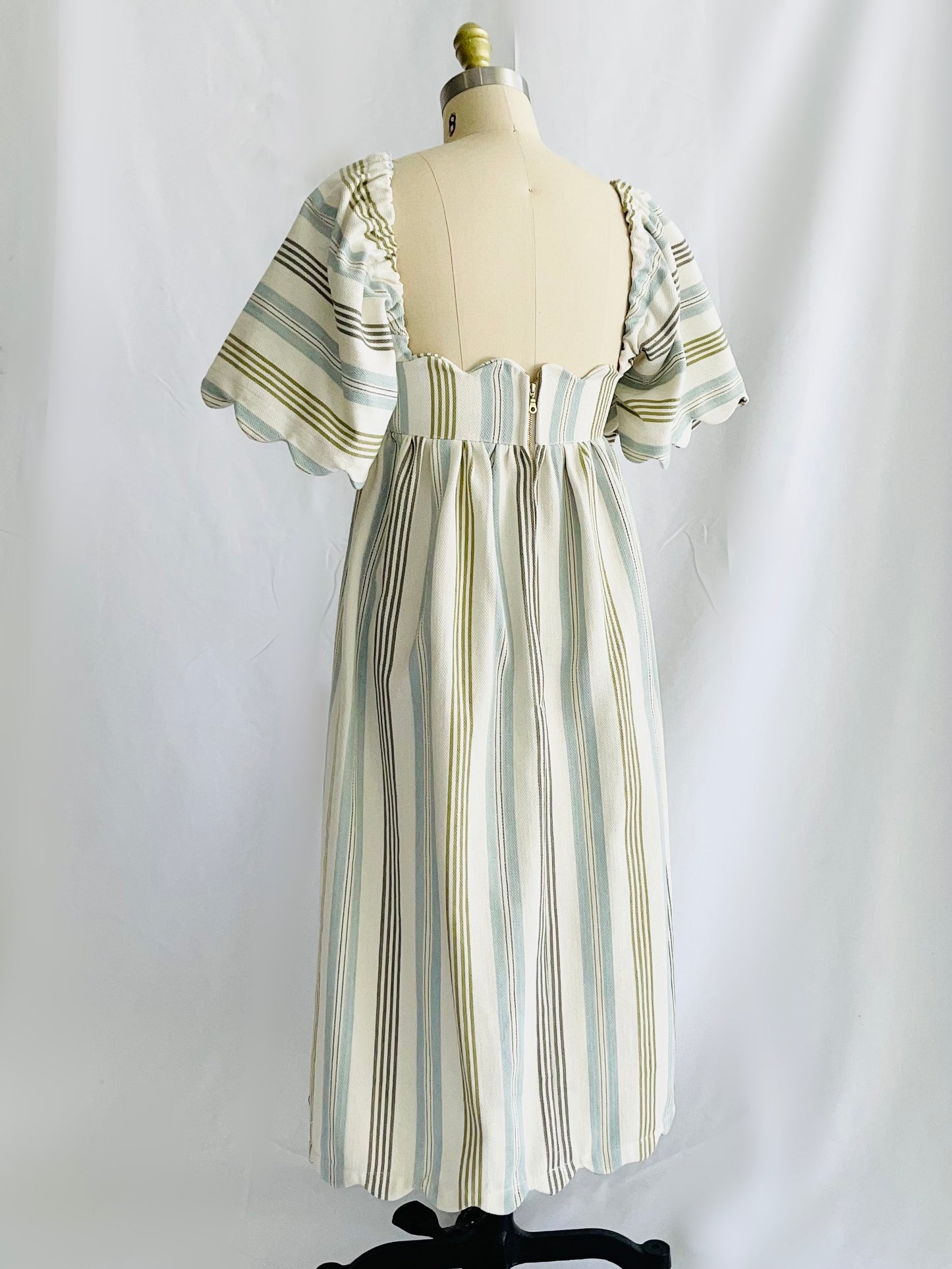 Striped Twill Scallop Midi Dress