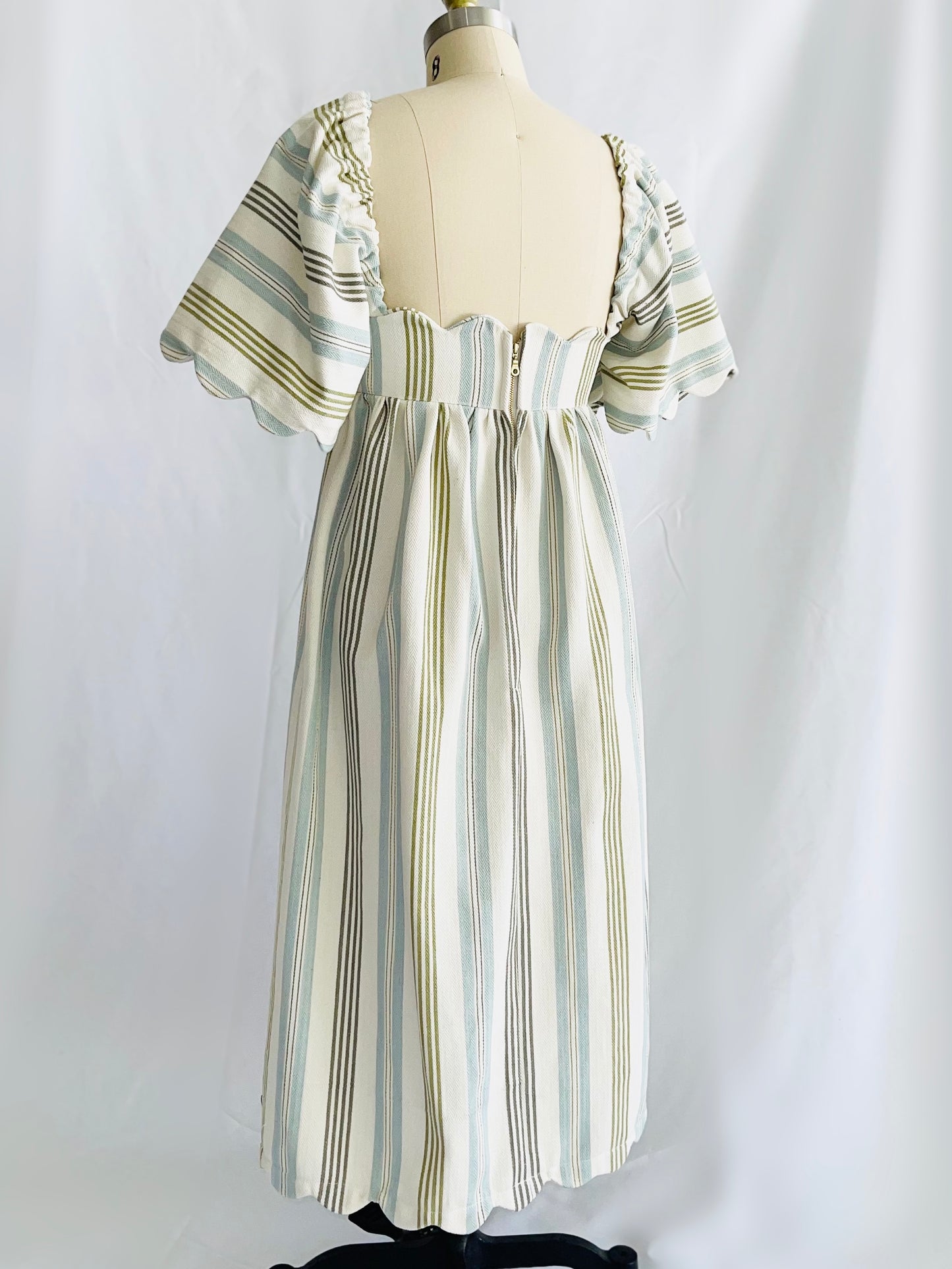 Striped Twill Scallop Midi Dress