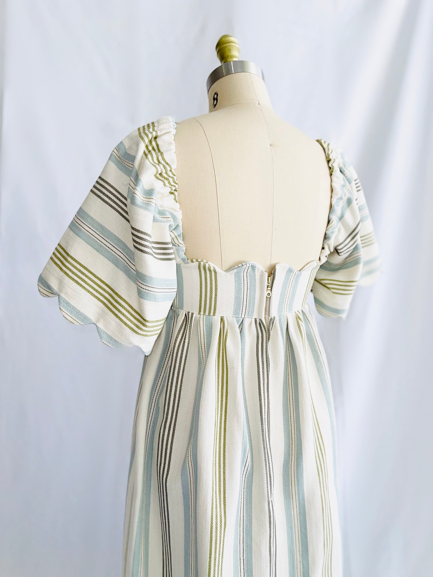 Striped Twill Scallop Midi Dress