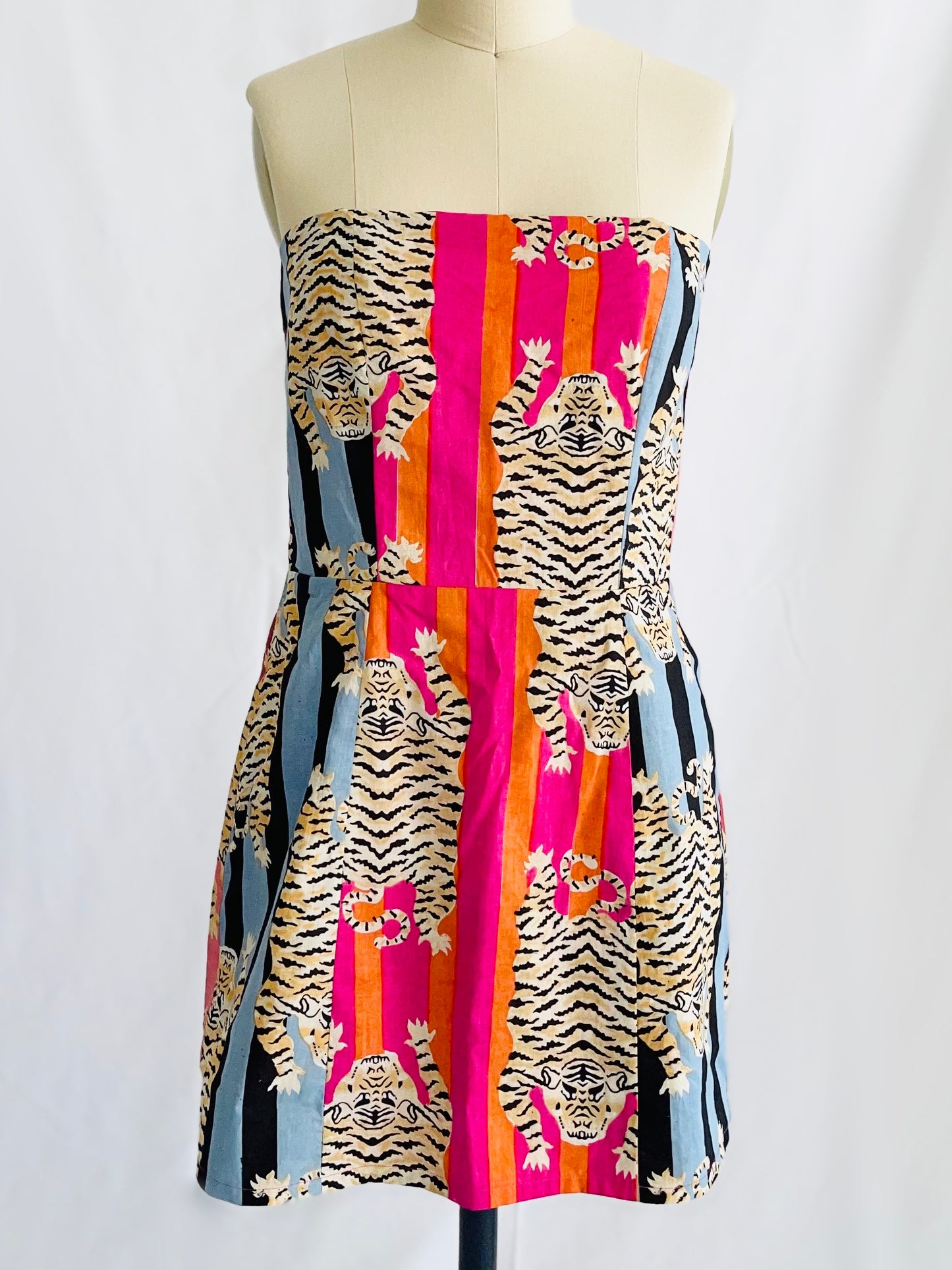 Tiger Color Block Strapless Mini Dress