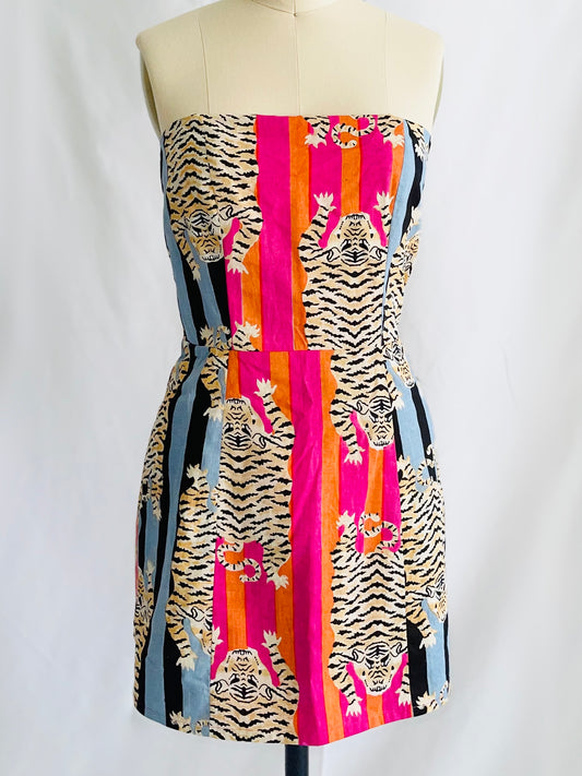 Tiger Color Block Strapless Mini Dress
