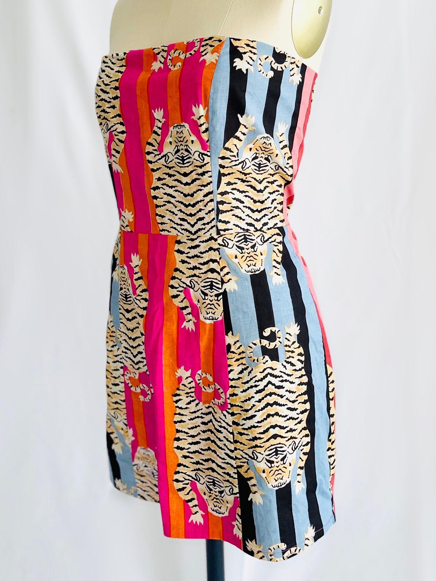 Tiger Color Block Strapless Mini Dress