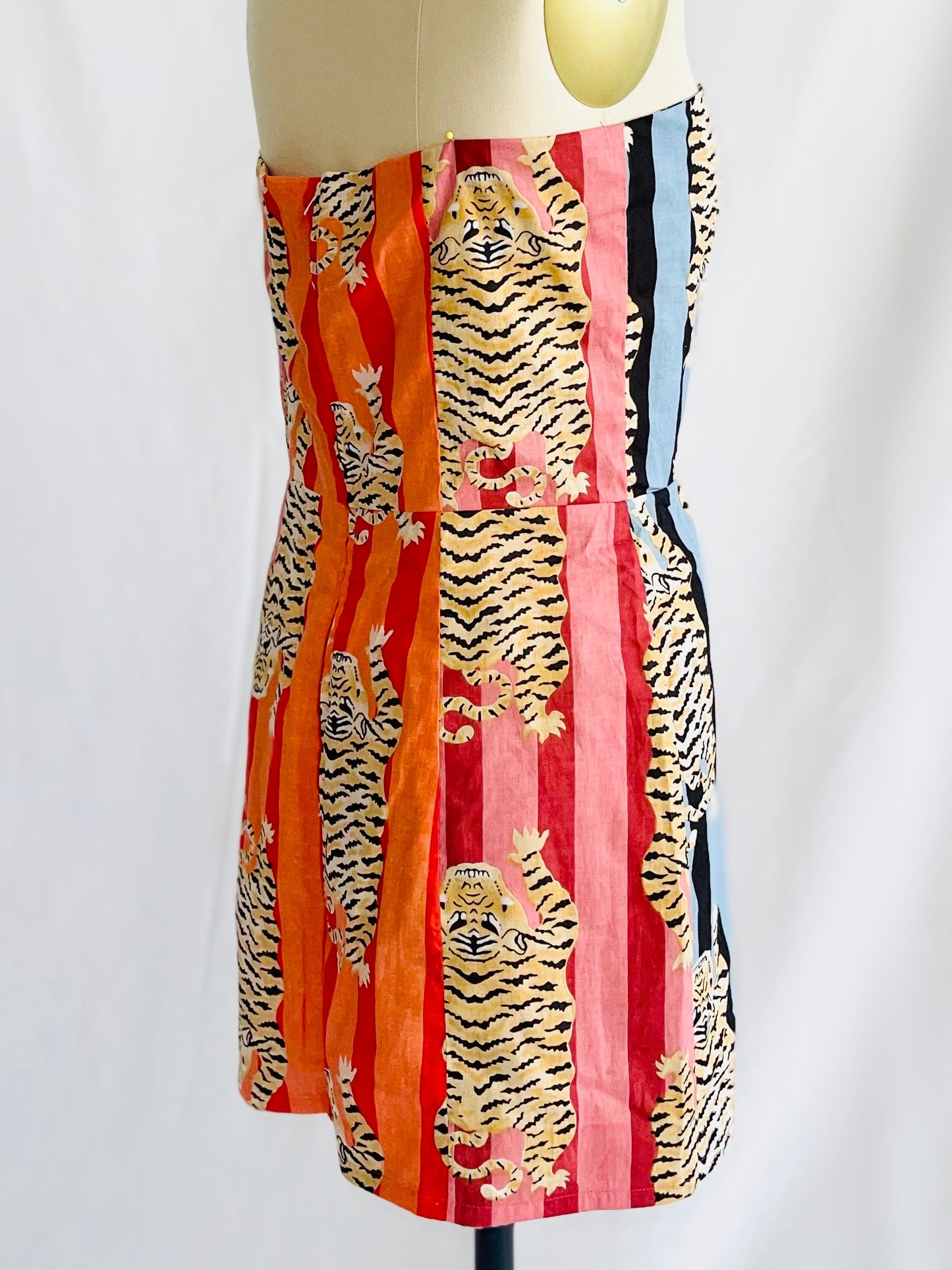 Tiger Color Block Strapless Mini Dress