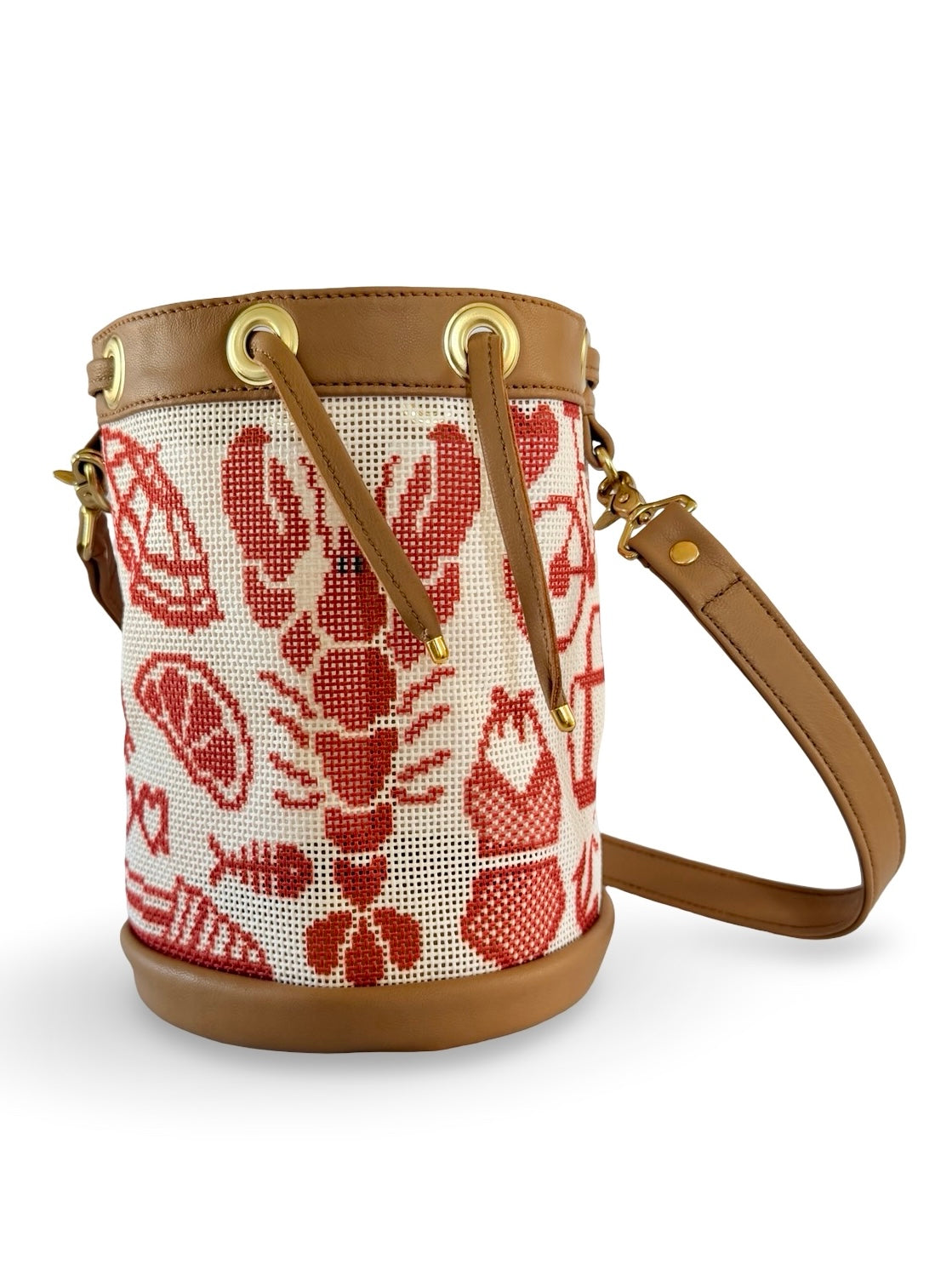 Shore Things Mini Needlepoint Leather Self Finishing Bucket Bag