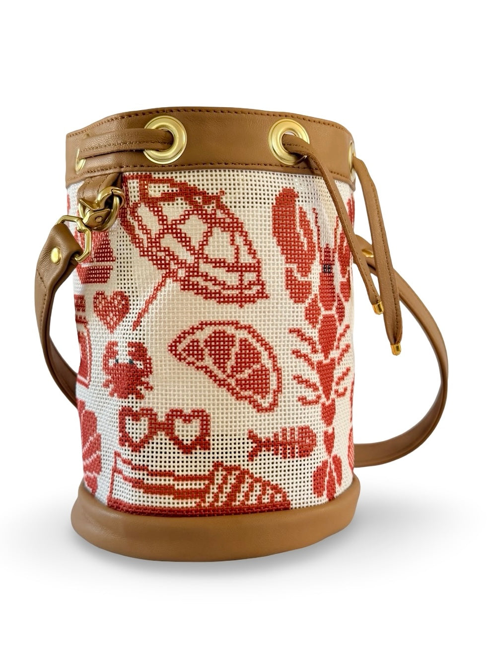 Shore Things Mini Needlepoint Leather Self Finishing Bucket Bag