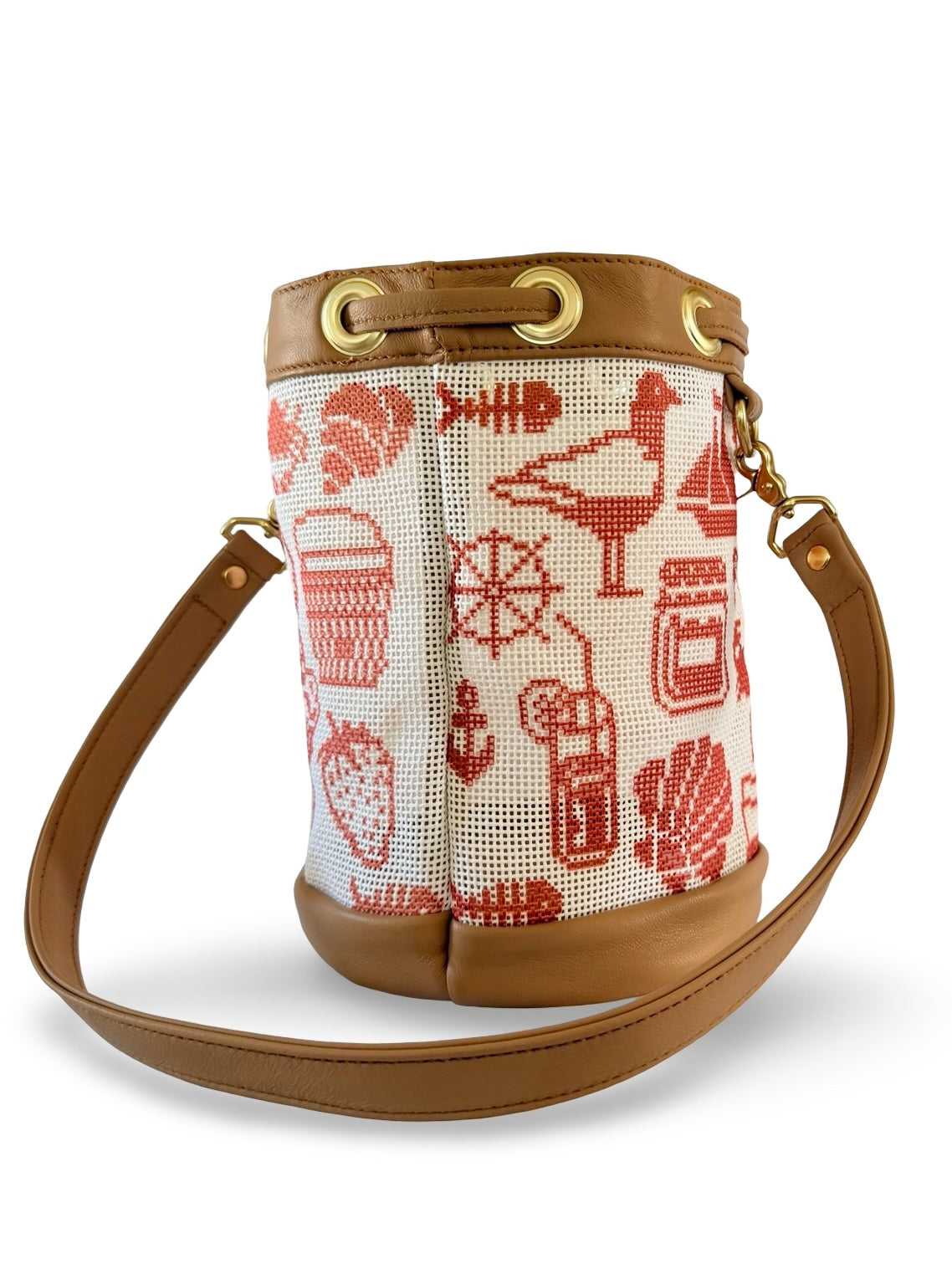 Shore Things Mini Needlepoint Leather Self Finishing Bucket Bag