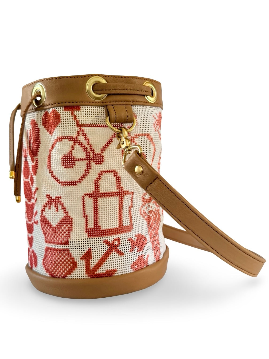 Shore Things Mini Needlepoint Leather Self Finishing Bucket Bag