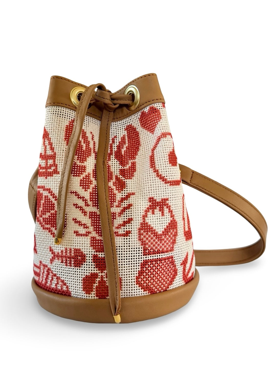 Shore Things Mini Needlepoint Leather Self Finishing Bucket Bag