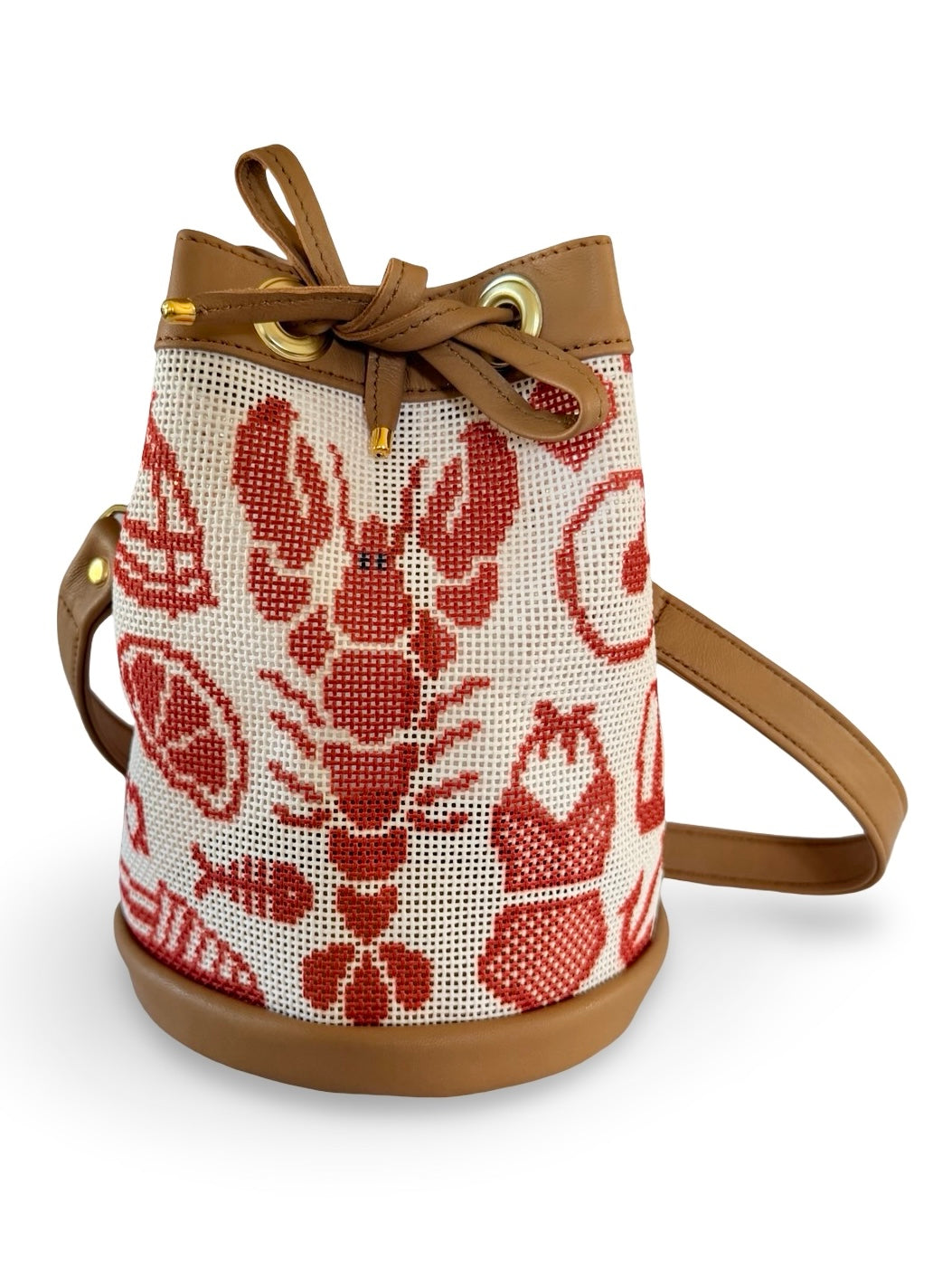 Shore Things Mini Needlepoint Leather Self Finishing Bucket Bag
