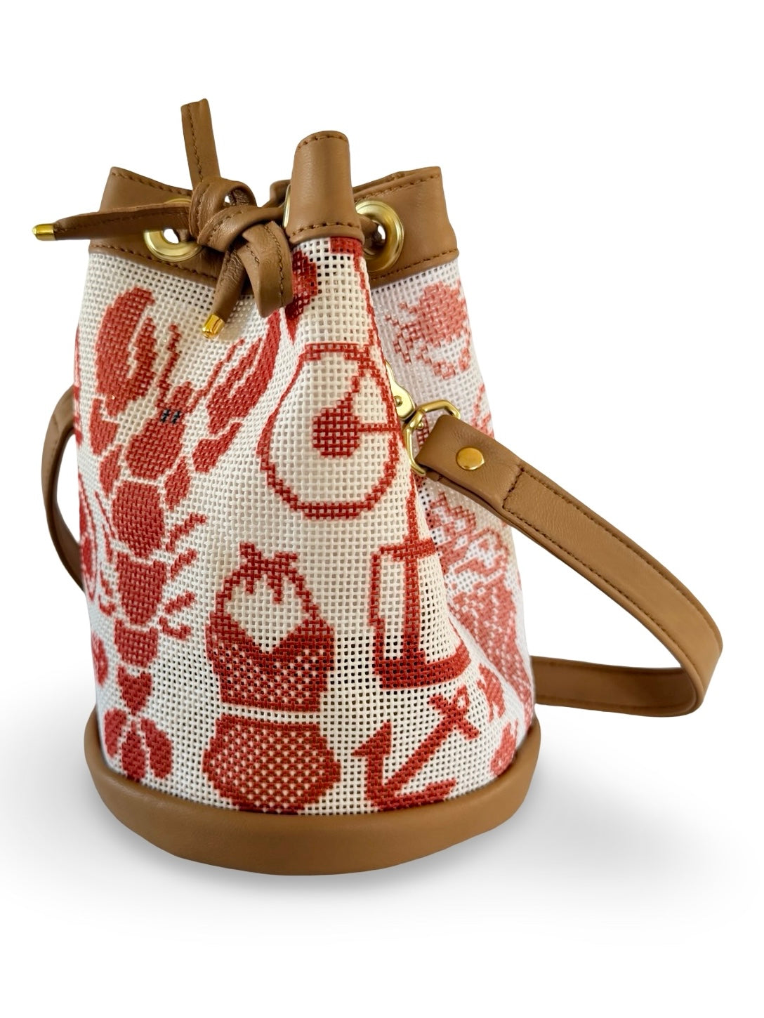 Shore Things Mini Needlepoint Leather Self Finishing Bucket Bag