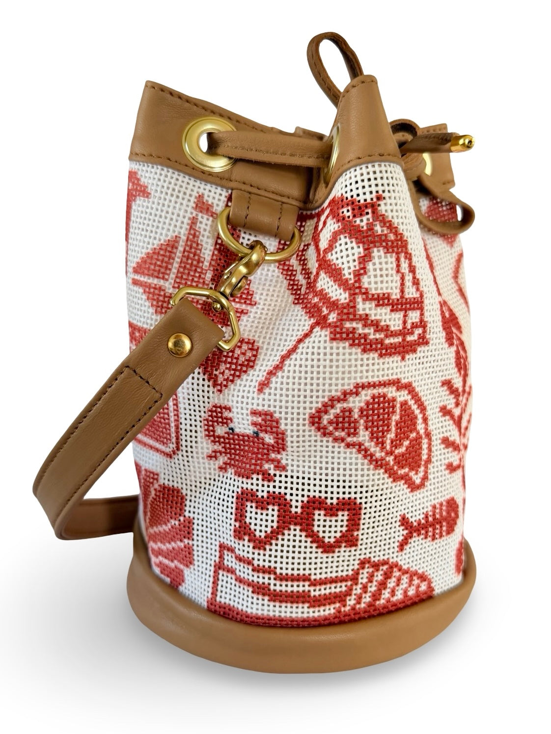 Shore Things Mini Needlepoint Leather Self Finishing Bucket Bag