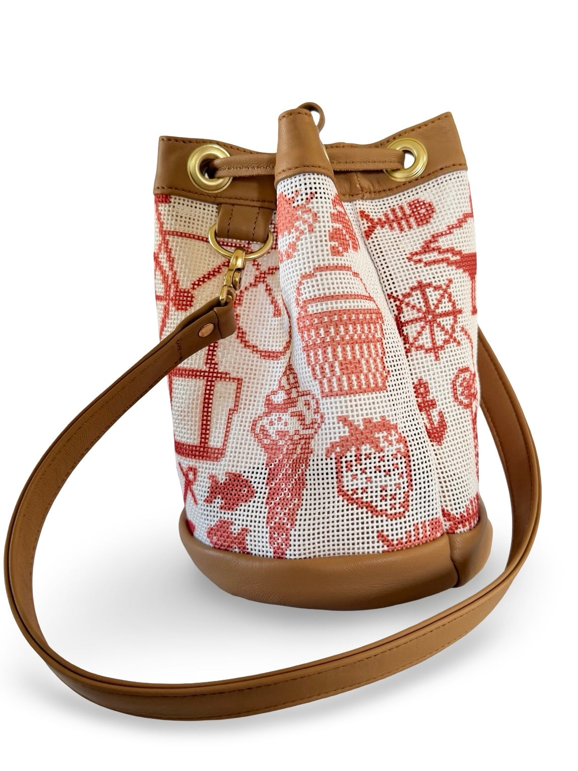 Shore Things Mini Needlepoint Leather Self Finishing Bucket Bag