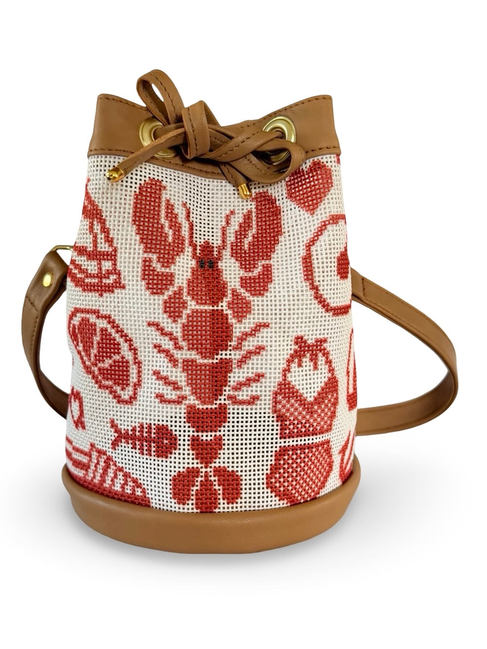 Shore Things Mini Needlepoint Leather Self Finishing Bucket Bag
