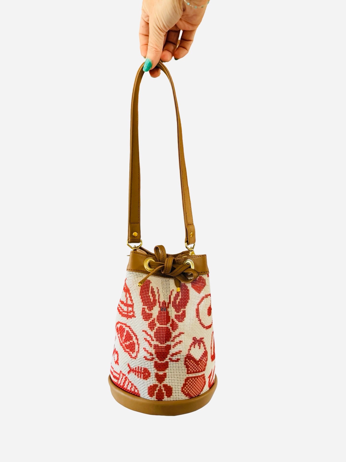 Shore Things Mini Needlepoint Leather Self Finishing Bucket Bag