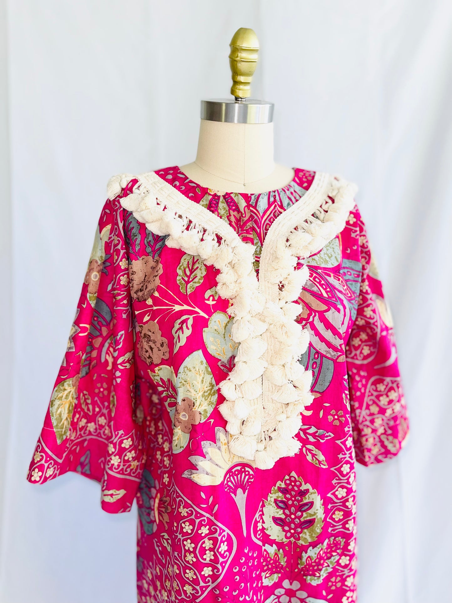 Block Print Tassel Caftan Dress