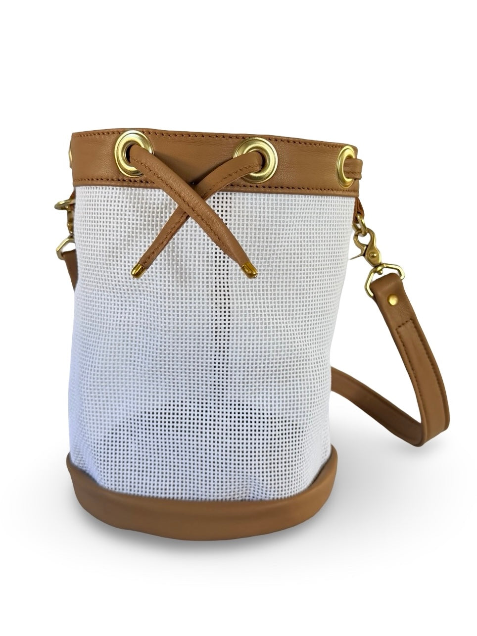 Mini Needlepoint Leather Bucket Bag Self Finishing