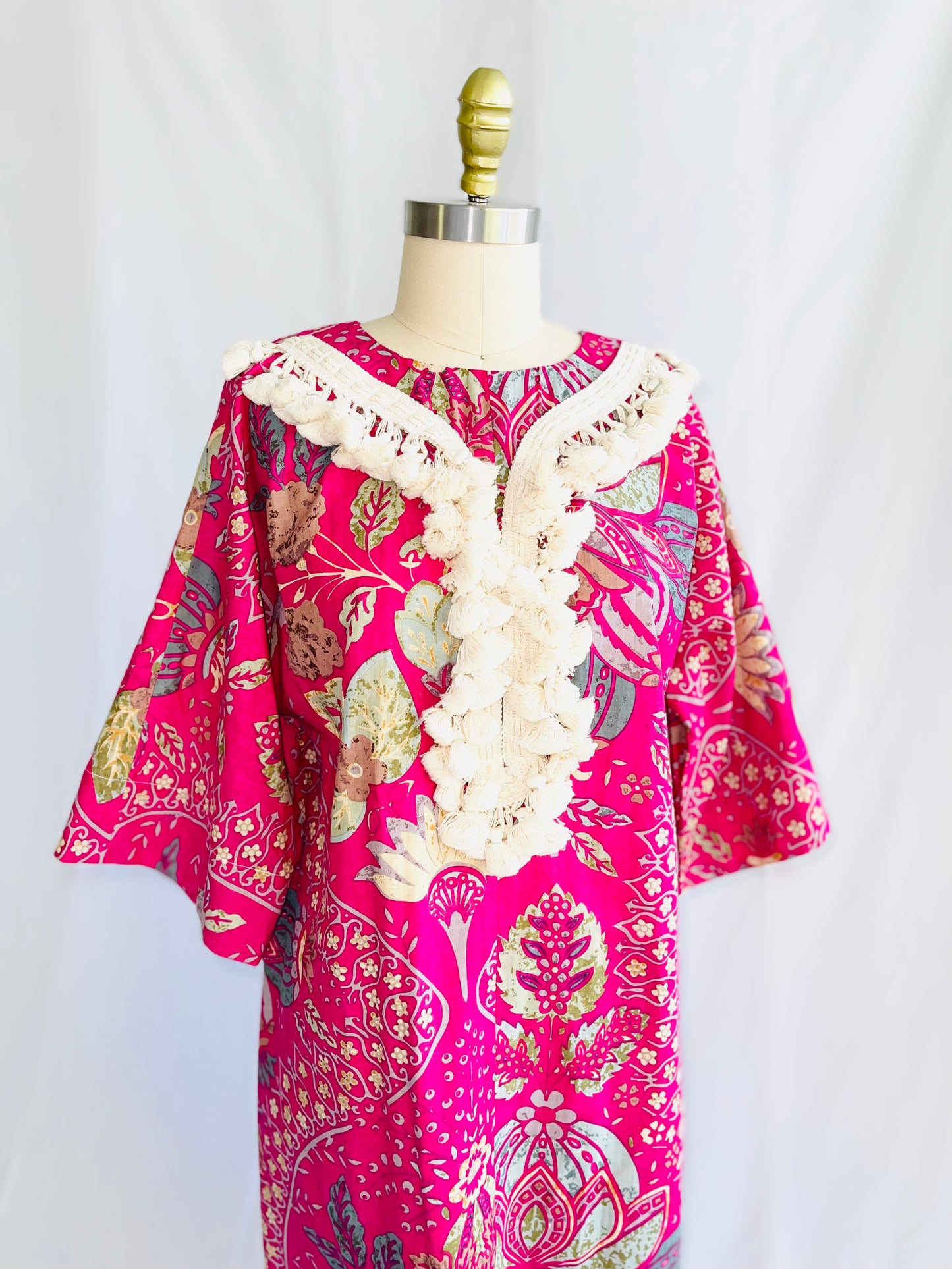 Block Print Tassel Caftan Dress