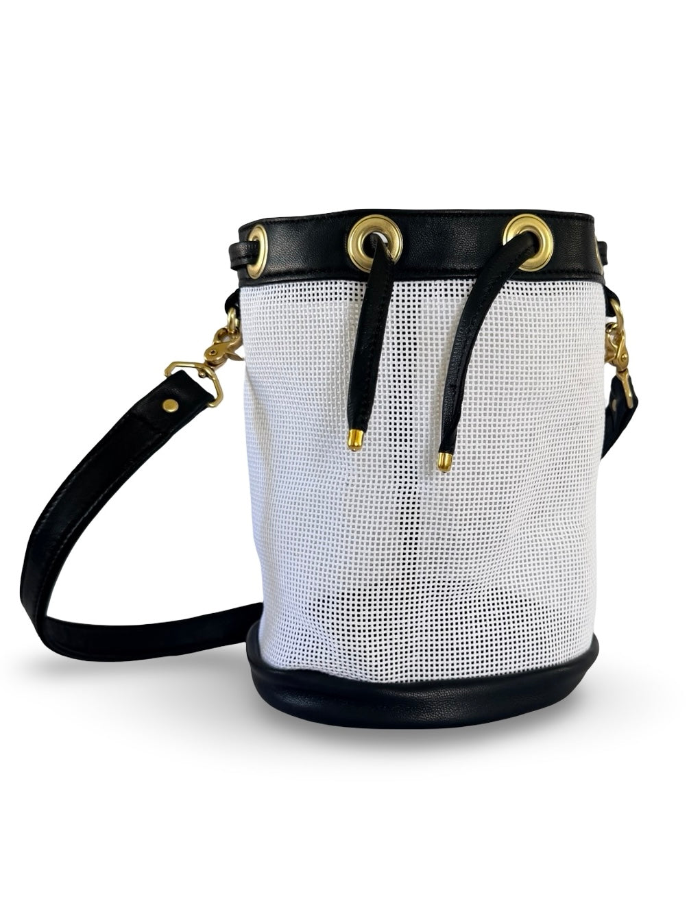 Mini Needlepoint Leather Bucket Bag Self Finishing