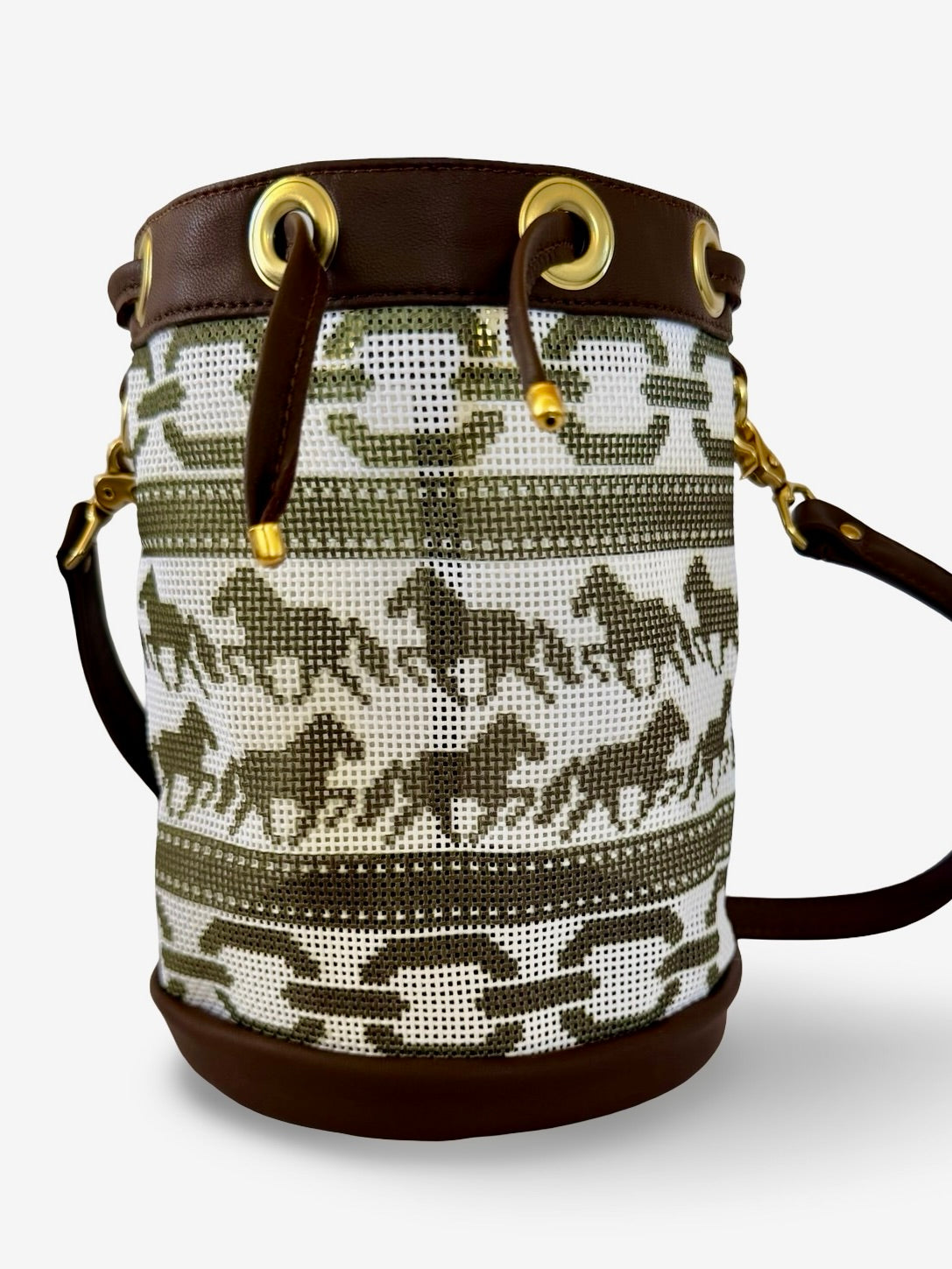 High Horse Mini Needlepoint Leather Self Finishing Bucket Bag